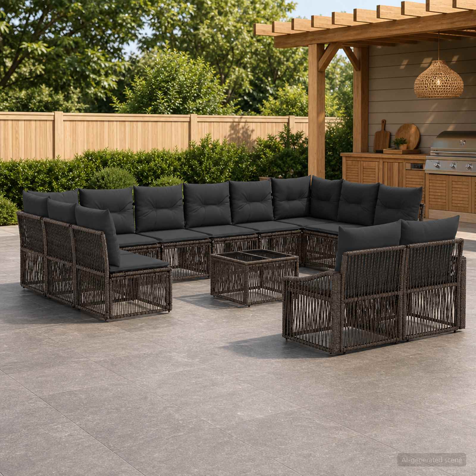 Tuinbankenset 13 pcs Grijs poly rattan – afbeelding 1