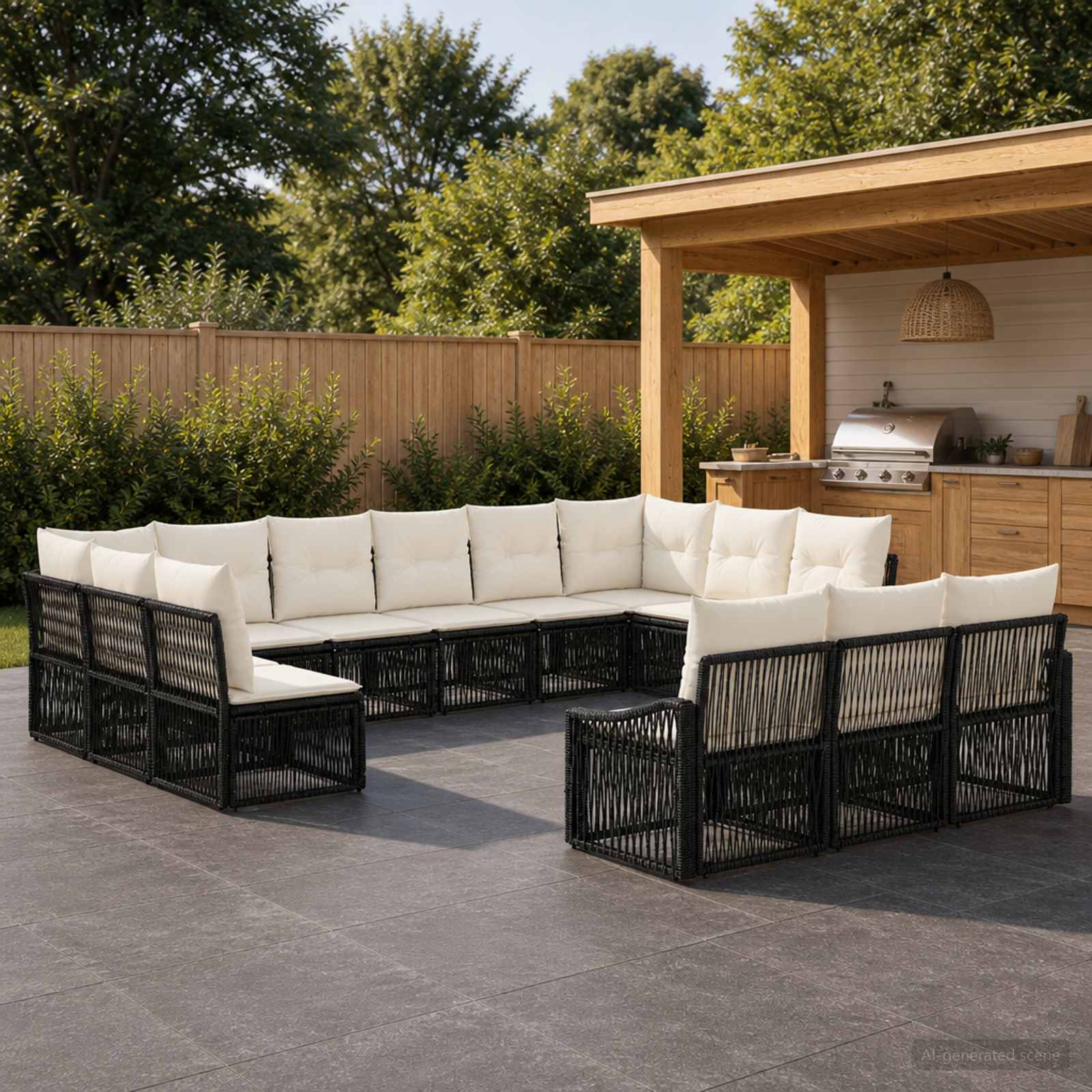 Tuinbankenset 13 pcs Zwart poly rattan – afbeelding 1