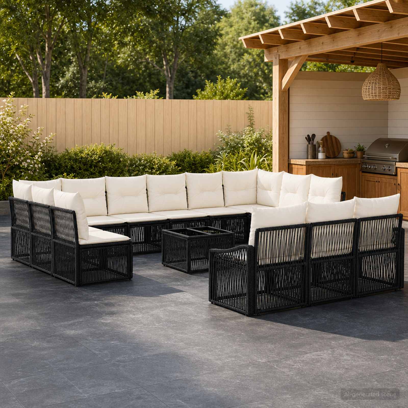 Tuinbankenset 14 pcs Zwart poly rattan – afbeelding 1
