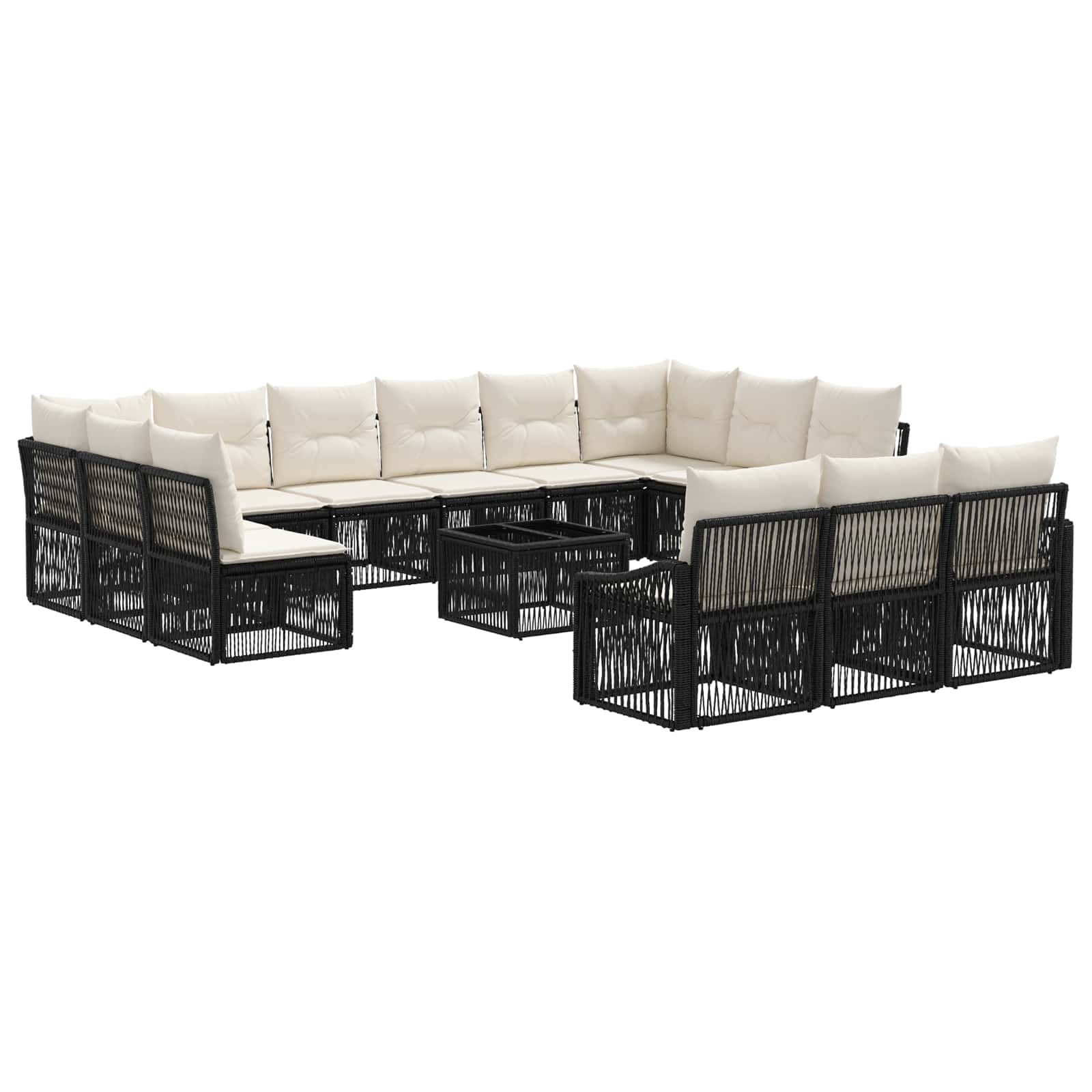 Tuinbankenset 14 pcs Zwart poly rattan – afbeelding 2