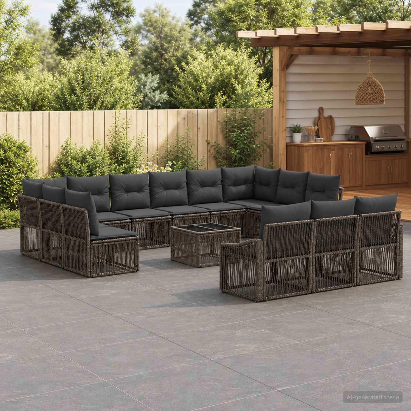 Tuinbankenset 14 pcs Grijs poly rattan – afbeelding 1