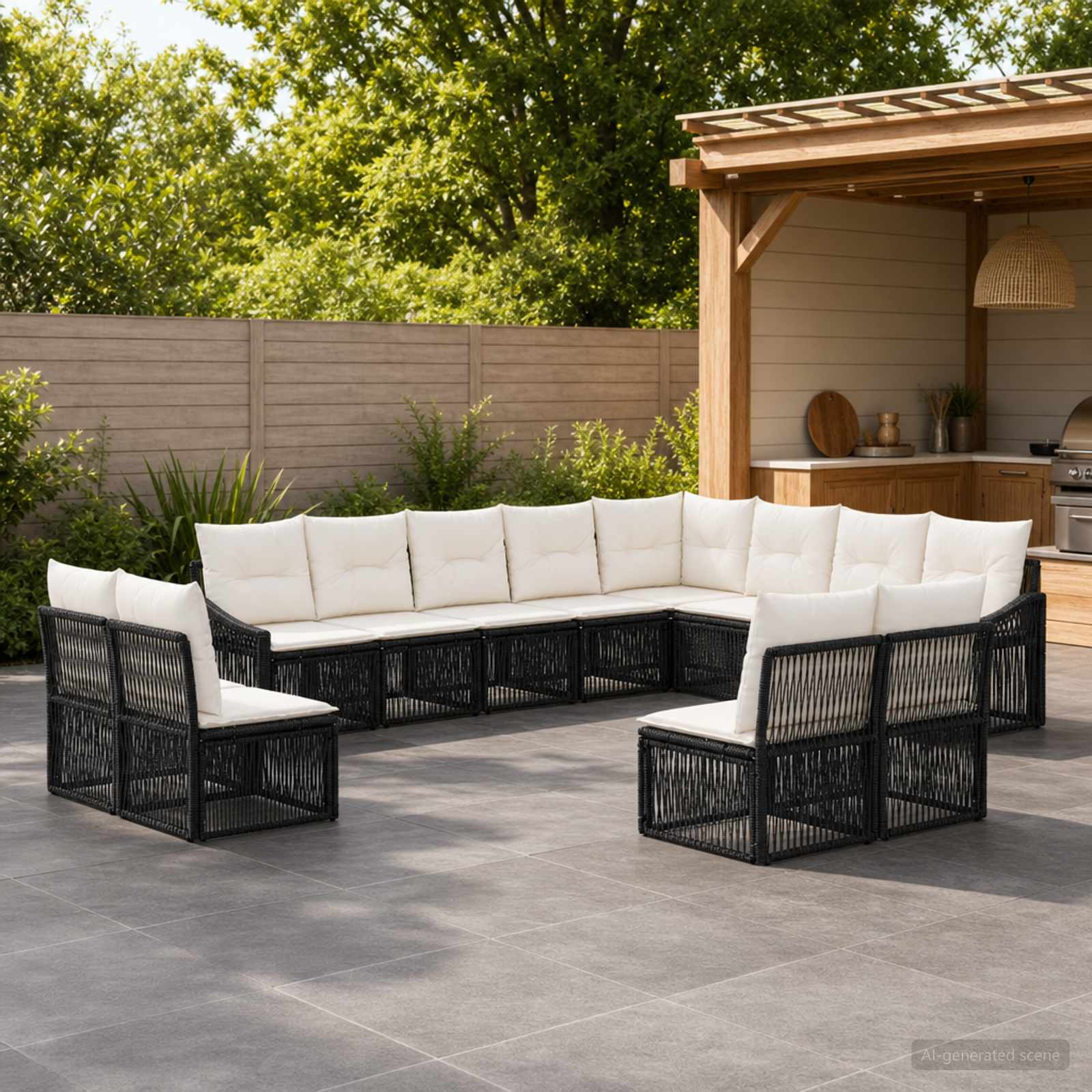 Tuinbankenset 12 pcs Zwart poly rattan – afbeelding 1