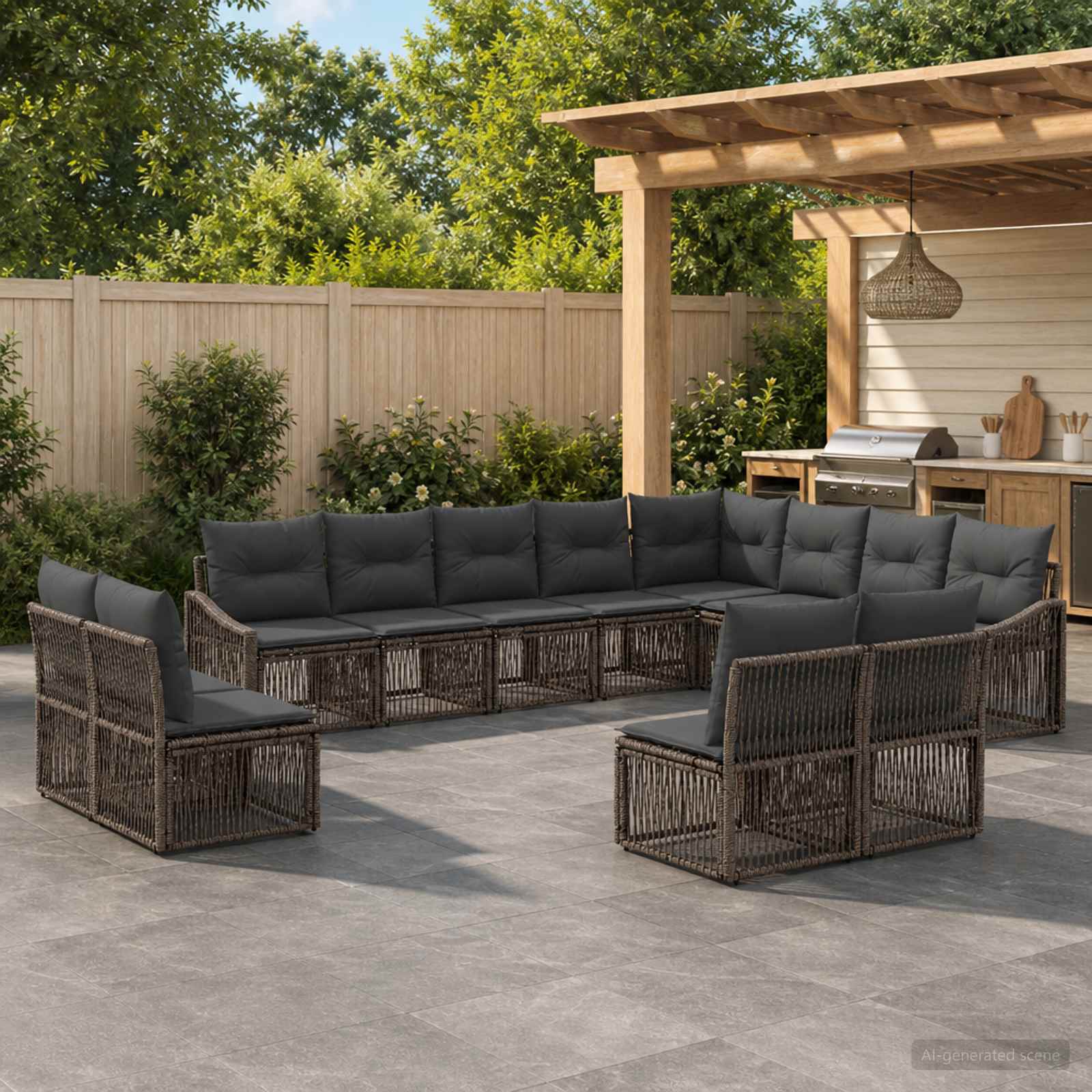 Tuinbankenset 12 pcs Grijs poly rattan – afbeelding 1