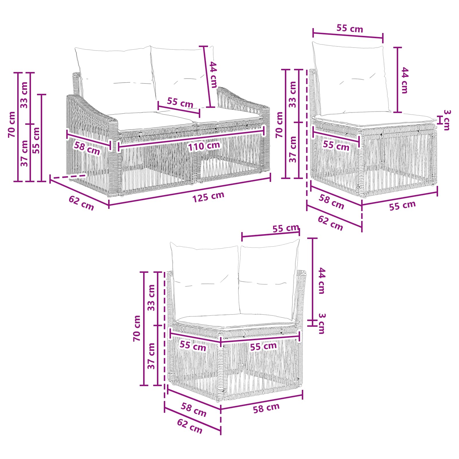 Tuinbankenset 12 pcs Grijs poly rattan – afbeelding 9