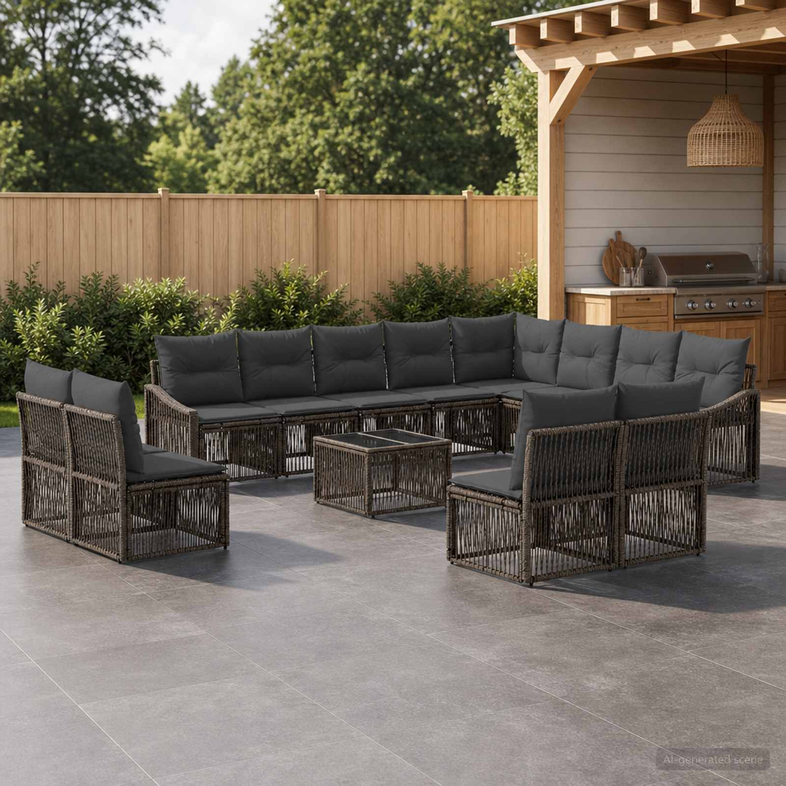 Tuinbankenset 13 pcs Grijs poly rattan – afbeelding 1