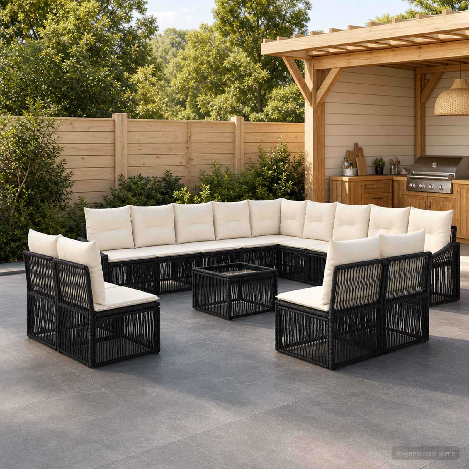 Tuinbankenset 14 pcs Zwart poly rattan – afbeelding 1