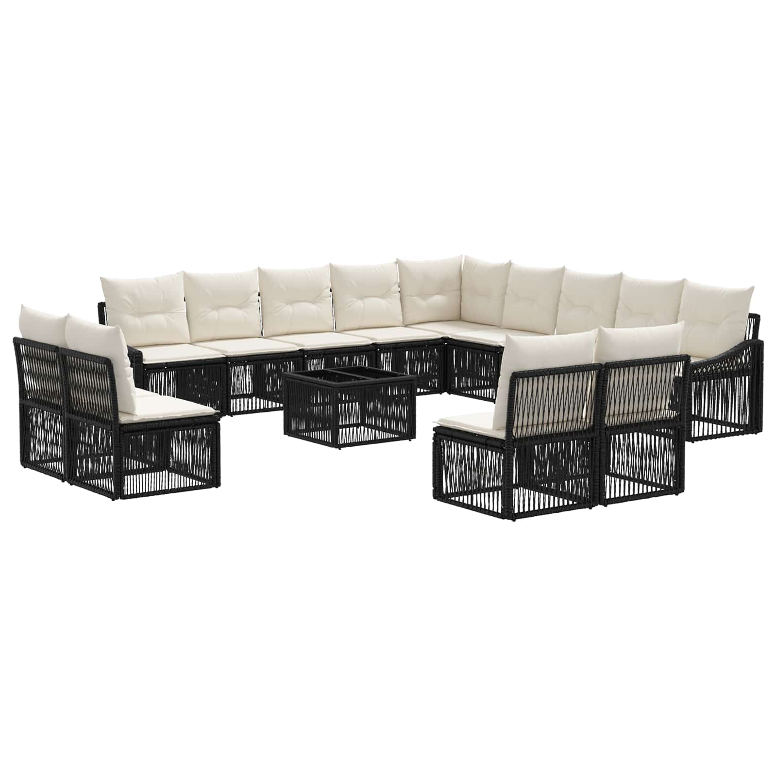 Tuinbankenset 14 pcs Zwart poly rattan – afbeelding 2