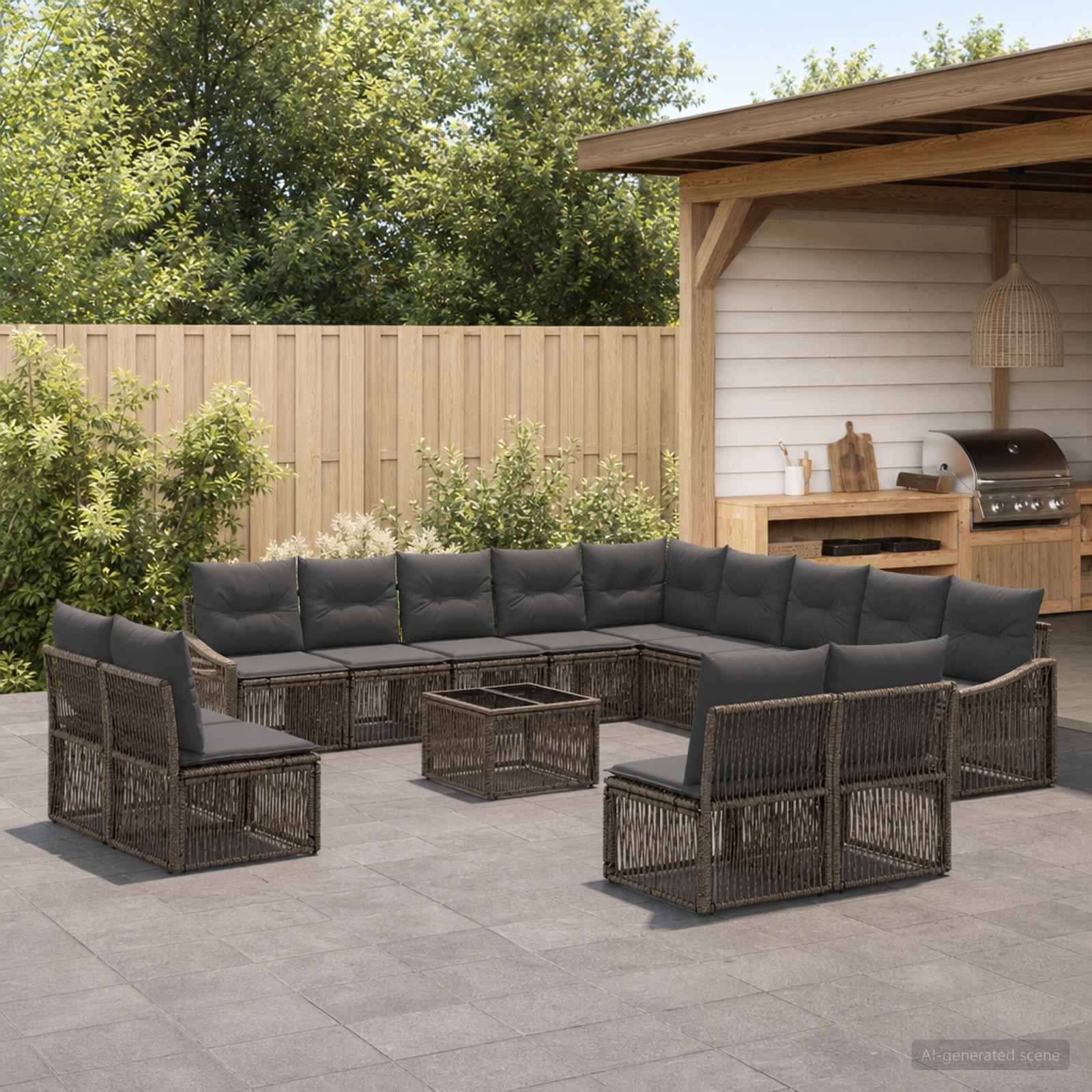 Tuinbankenset 14 pcs Grijs poly rattan – afbeelding 1