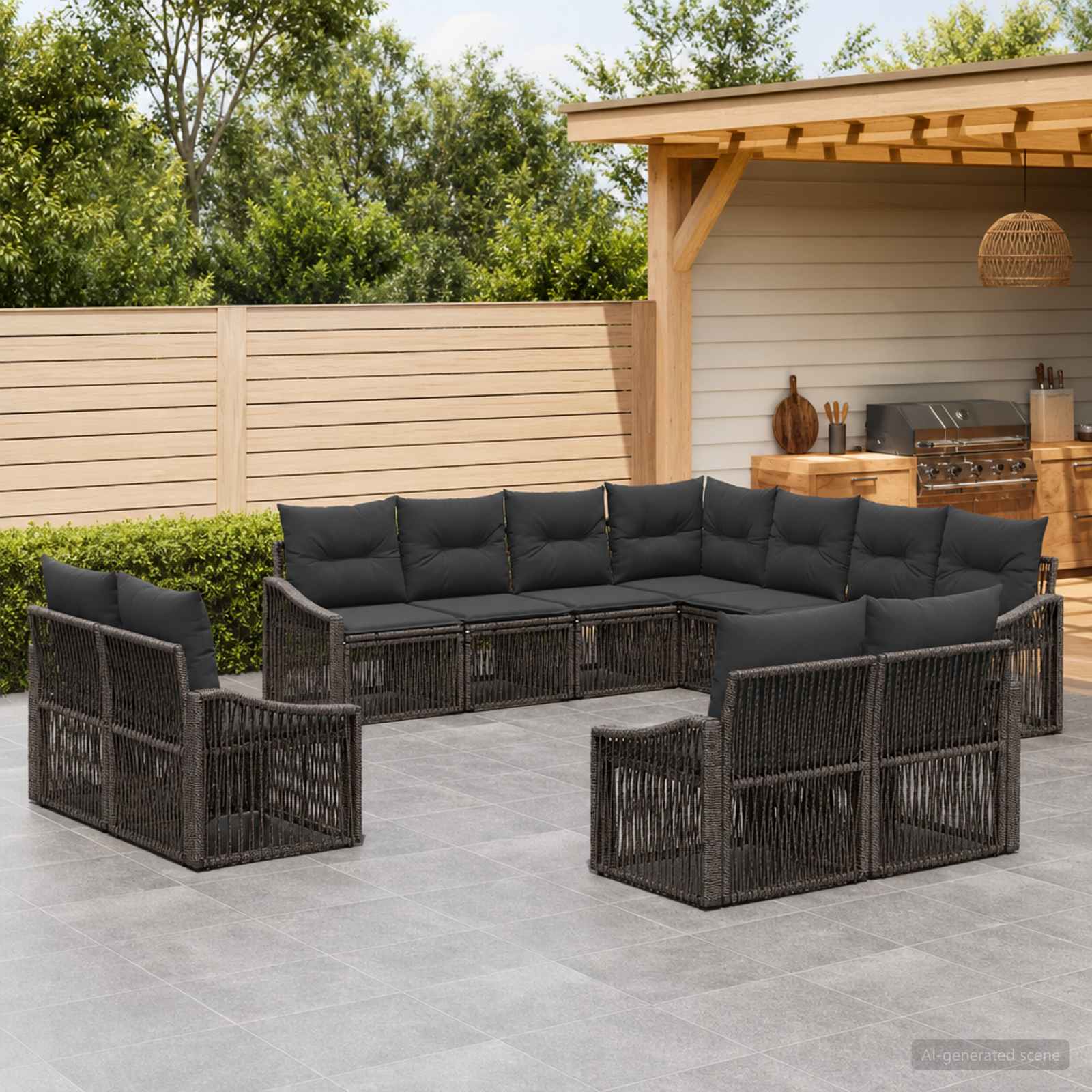 Tuinbankenset 11 pcs Grijs poly rattan – afbeelding 1