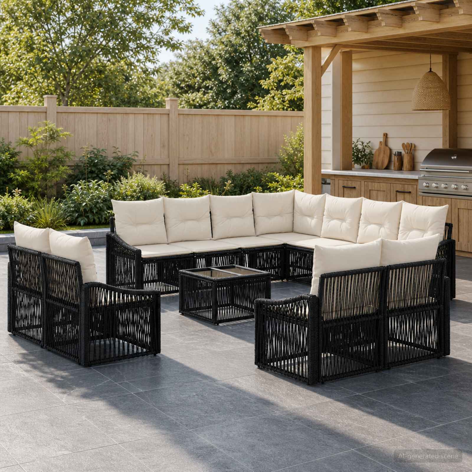 Tuinbankenset 12 pcs Zwart poly rattan – afbeelding 1