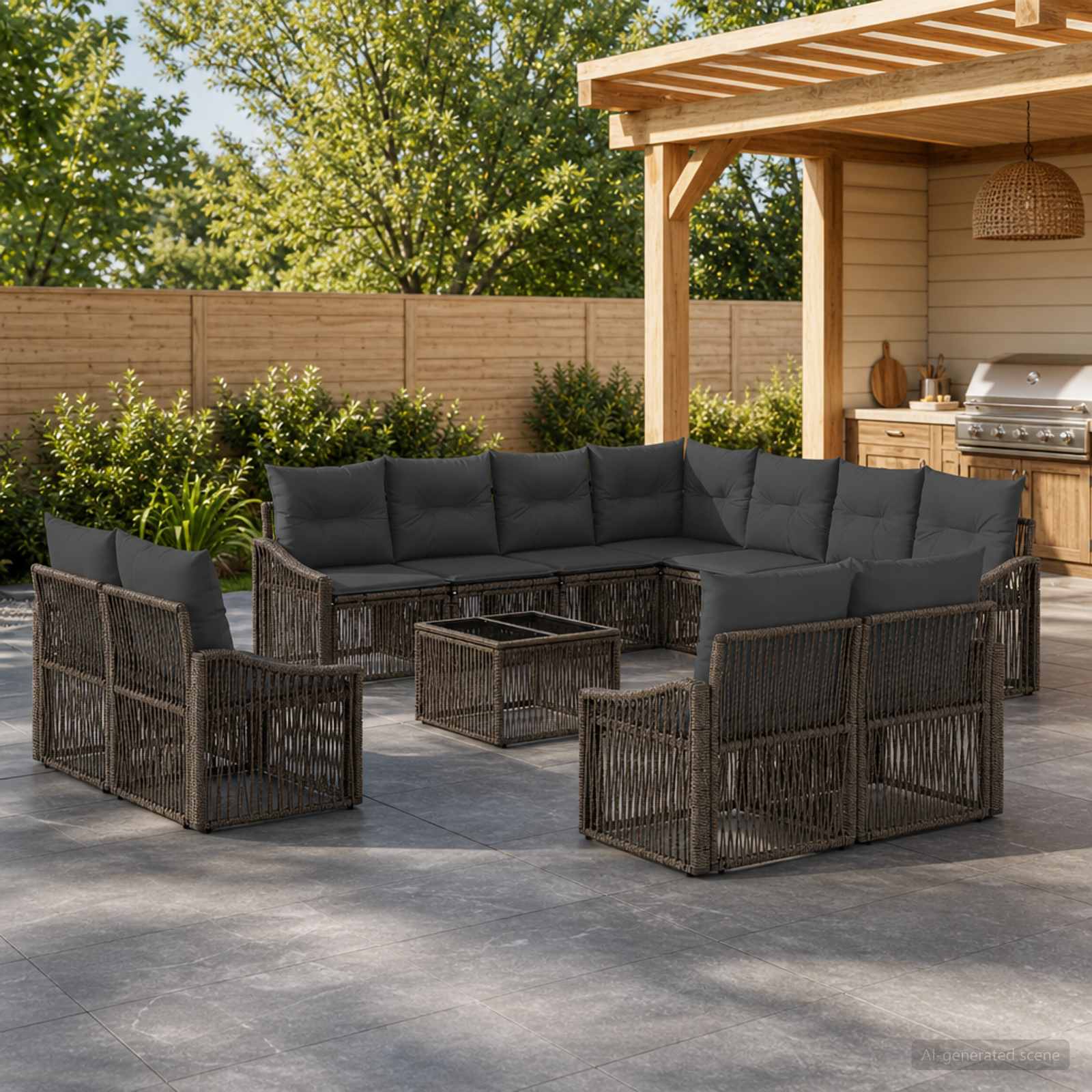 Tuinbankenset 12 pcs Grijs poly rattan – afbeelding 1