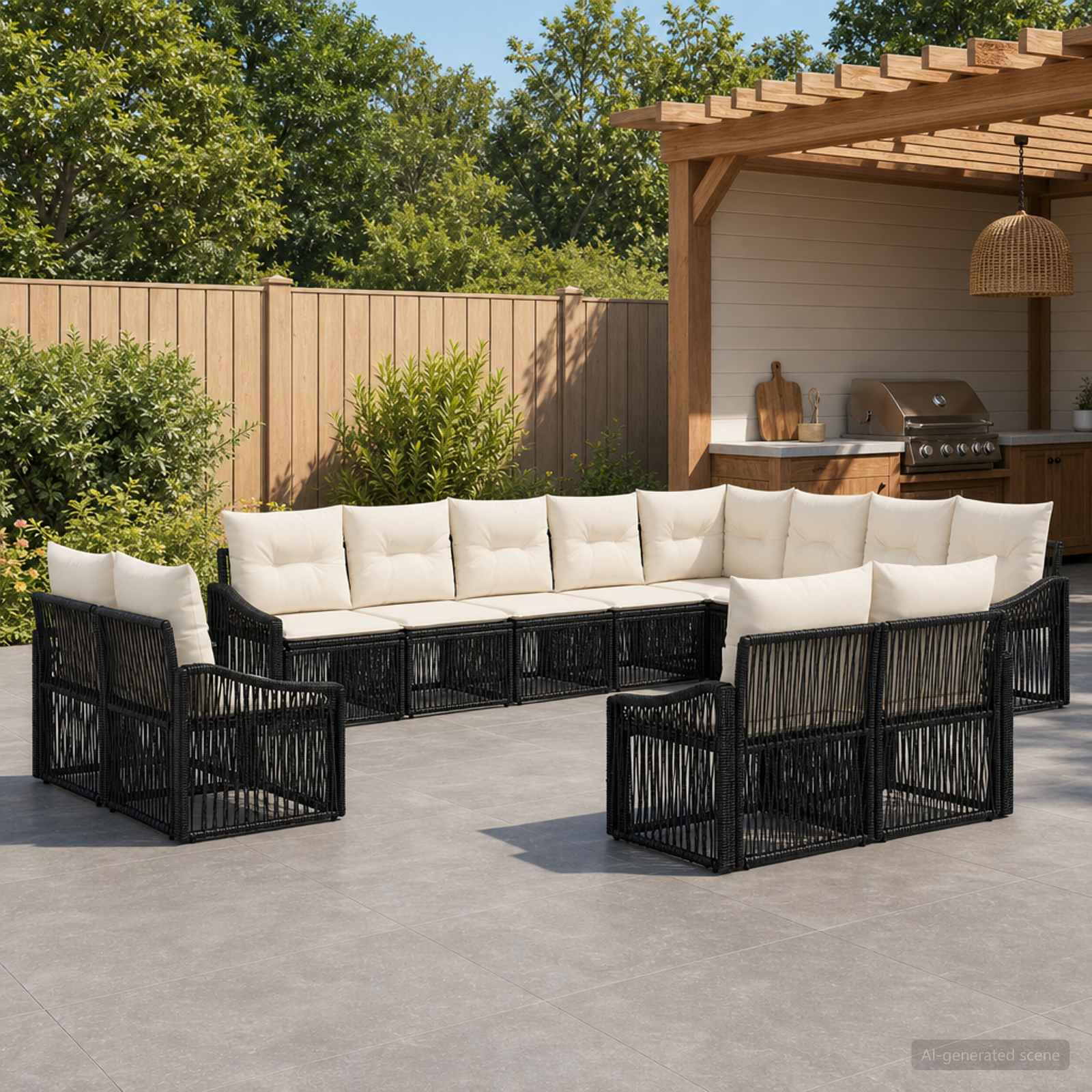 Tuinbankenset 12 pcs Zwart poly rattan – afbeelding 1
