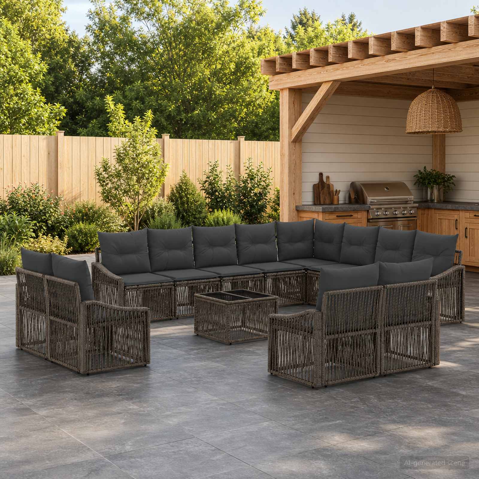 Tuinbankenset 13 pcs Grijs poly rattan – afbeelding 1