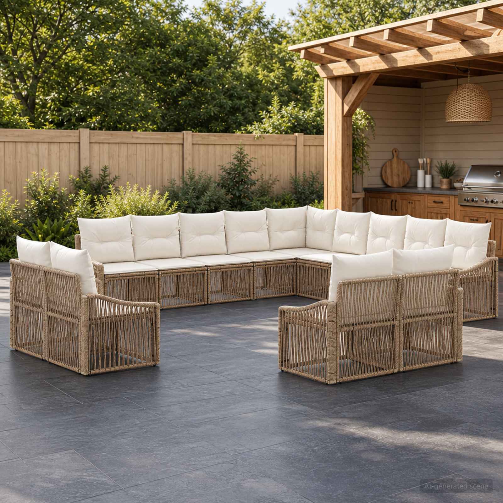 Tuinbankenset 13 pcs Beige poly rattan – afbeelding 1
