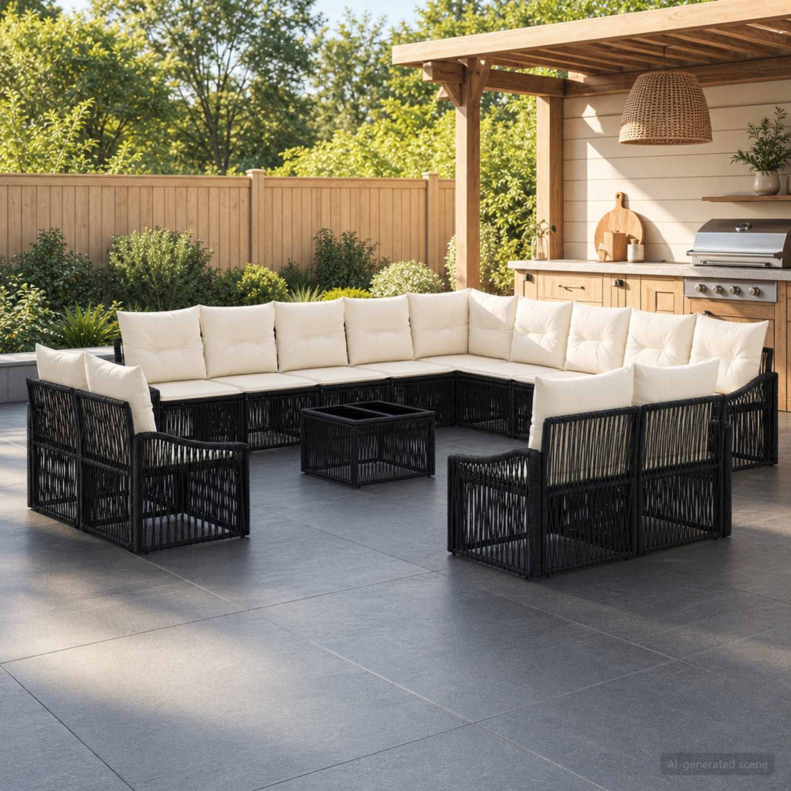 Tuinbankenset 14 pcs Zwart poly rattan – afbeelding 1