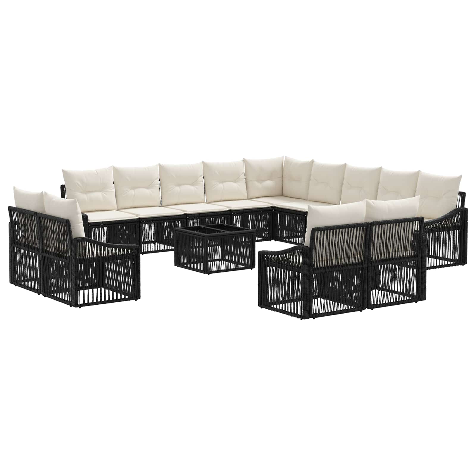 Tuinbankenset 14 pcs Zwart poly rattan – afbeelding 2