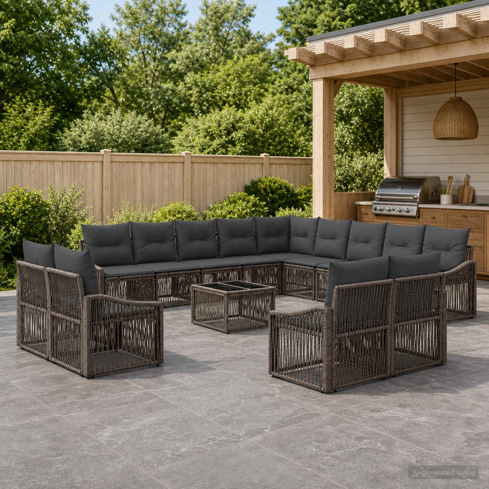 Tuinbankenset 14 pcs Grijs poly rattan – afbeelding 1
