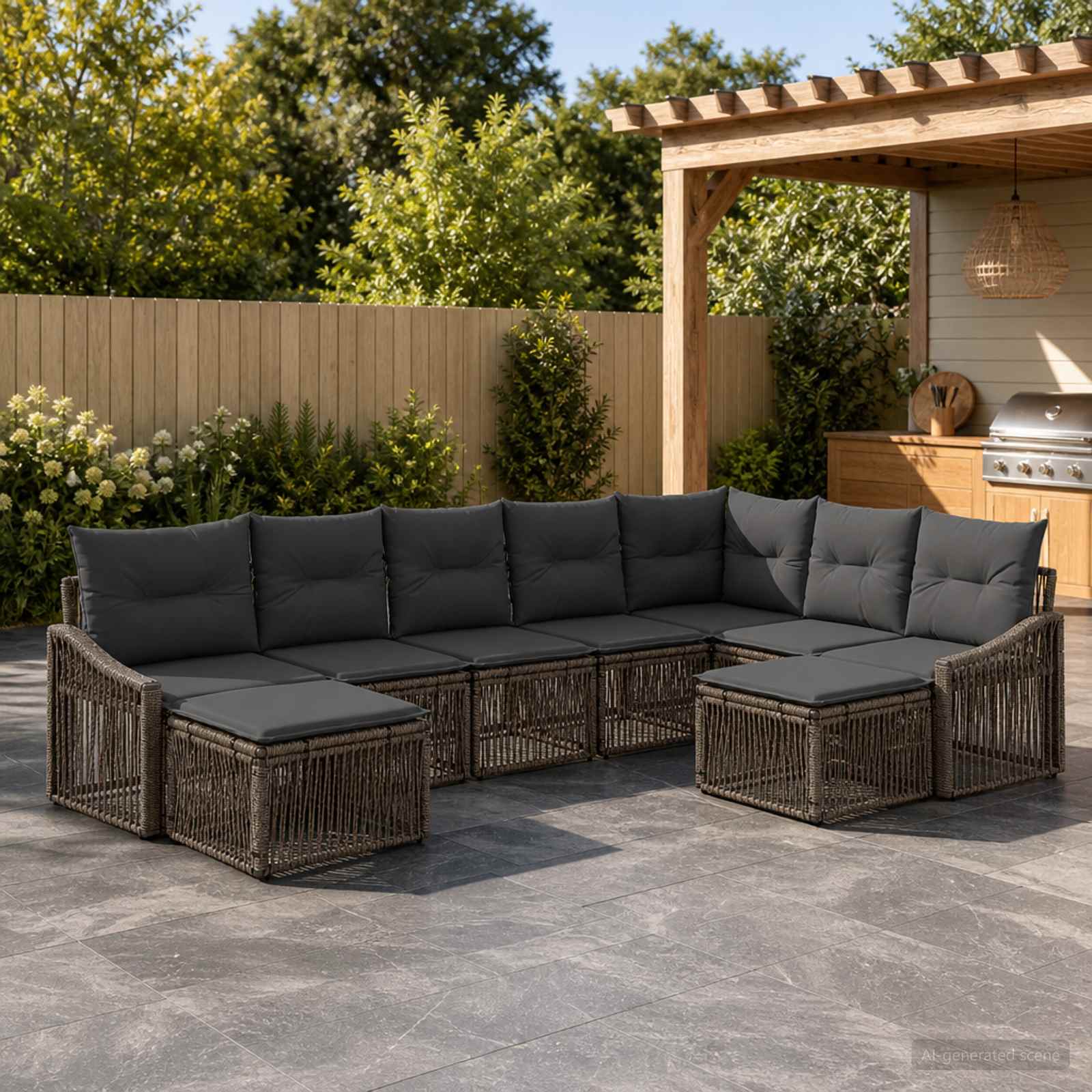 Tuinbankenset 9 pcs Grijs poly rattan – afbeelding 1
