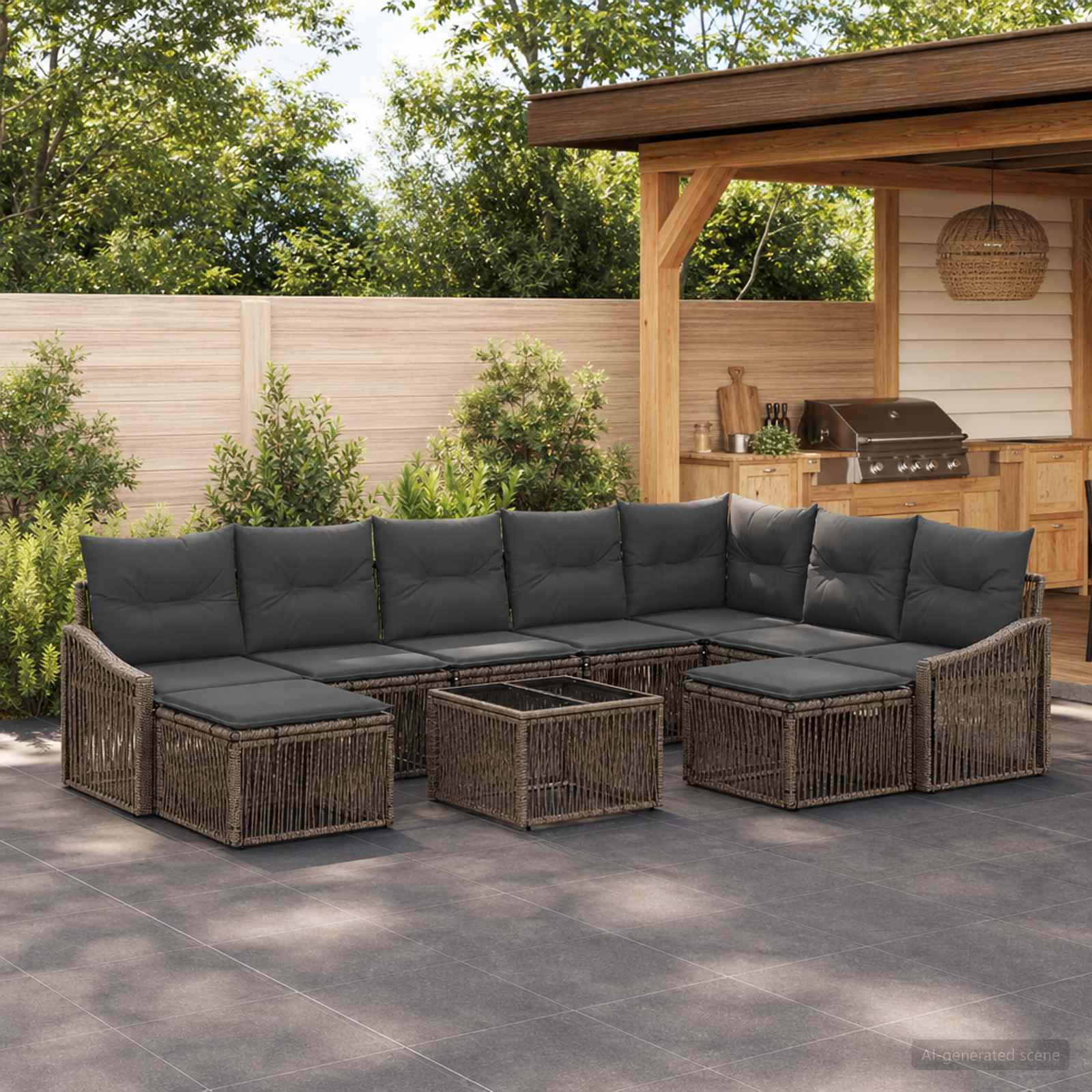 Tuinbankenset 10 pcs Grijs poly rattan – afbeelding 1