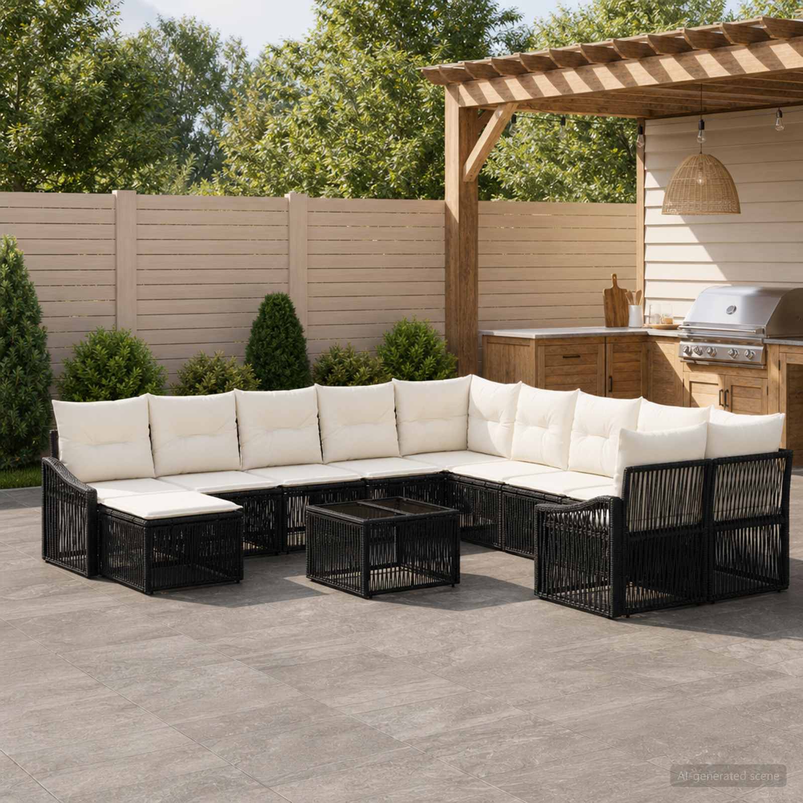 Tuinbankenset 12 pcs Zwart poly rattan – afbeelding 1