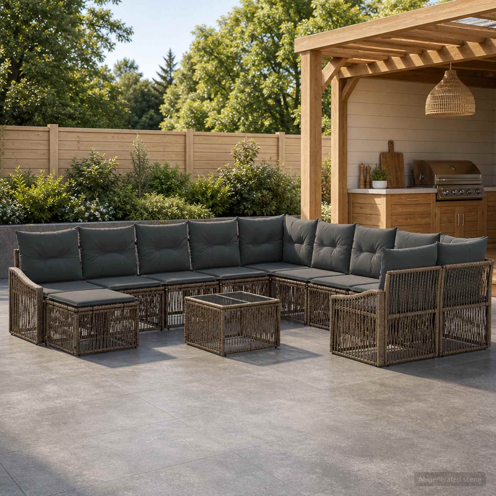 Tuinbankenset 12 pcs Grijs poly rattan – afbeelding 1