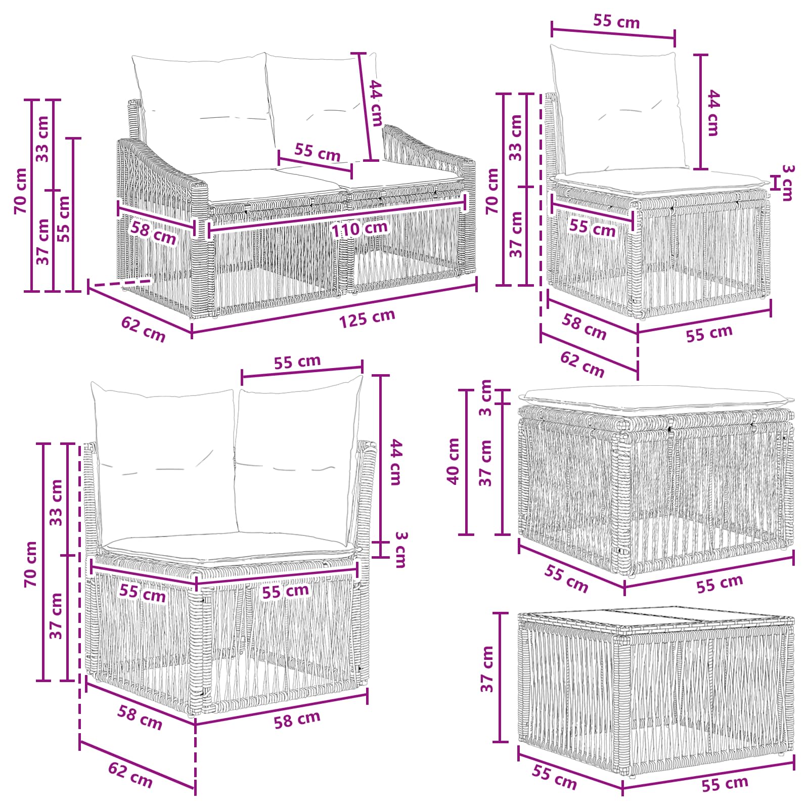 Tuinbankenset 12 pcs Grijs poly rattan – afbeelding 10