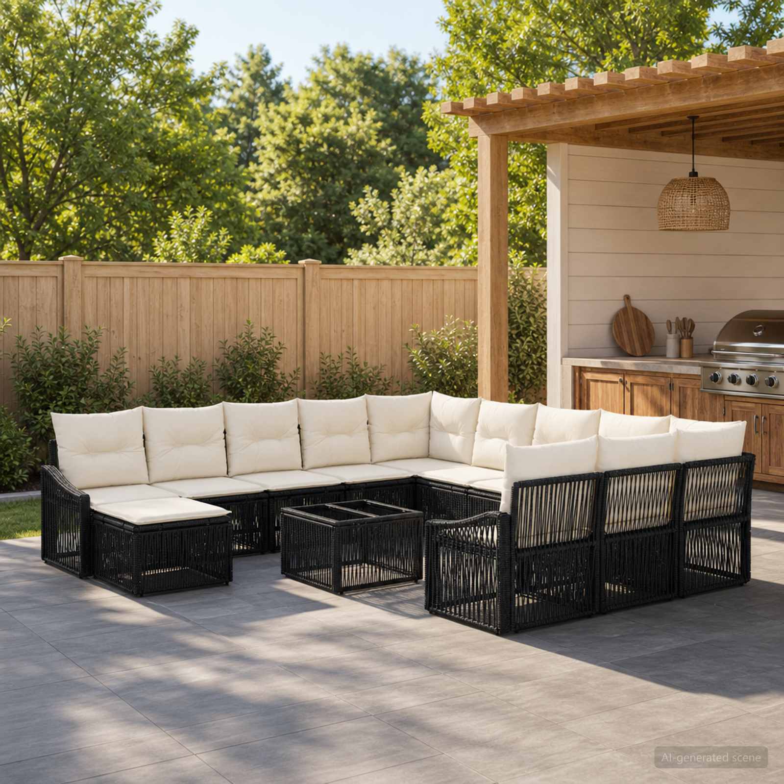 Tuinbankenset 13 pcs Zwart poly rattan – afbeelding 1