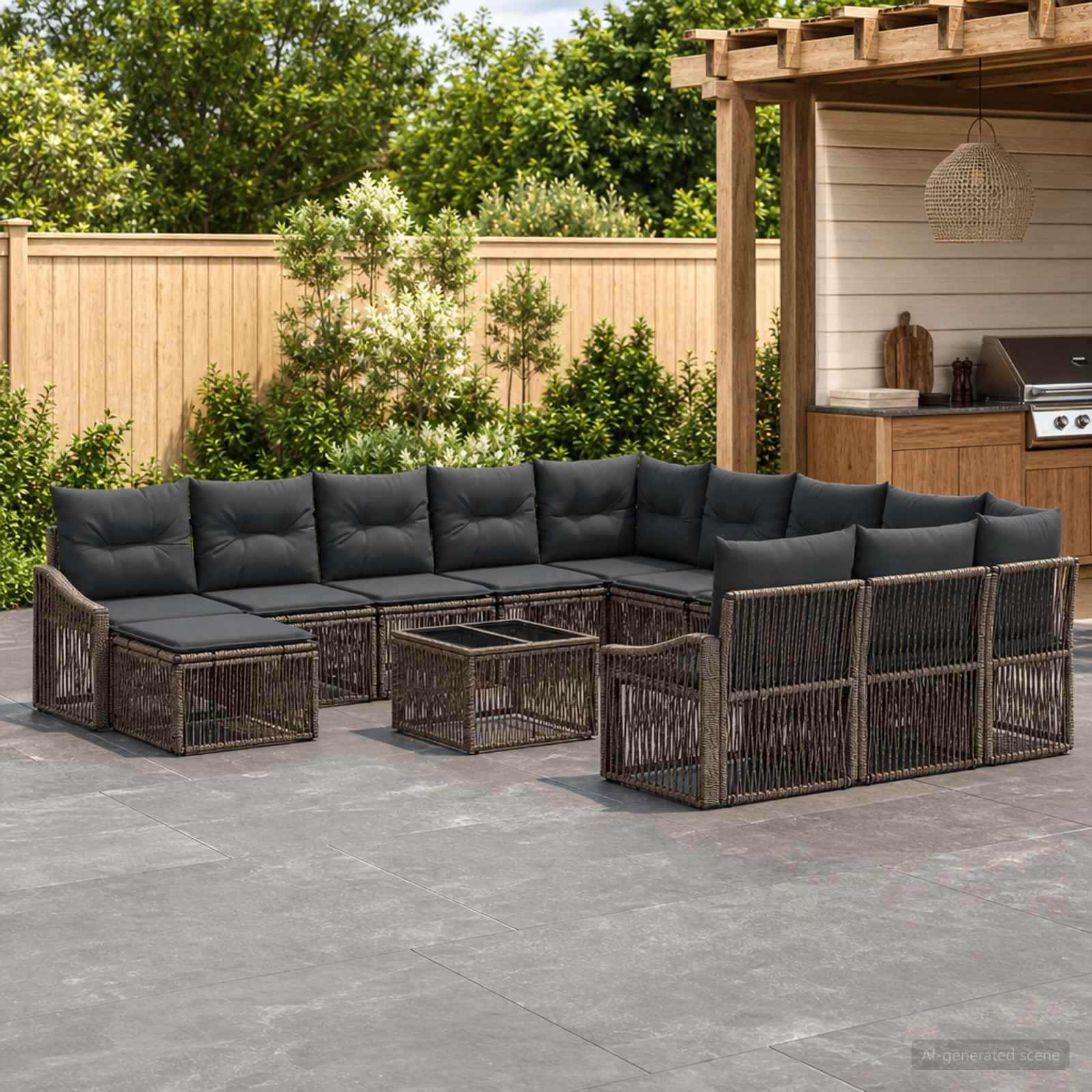 Tuinbankenset 13 pcs Grijs poly rattan – afbeelding 1