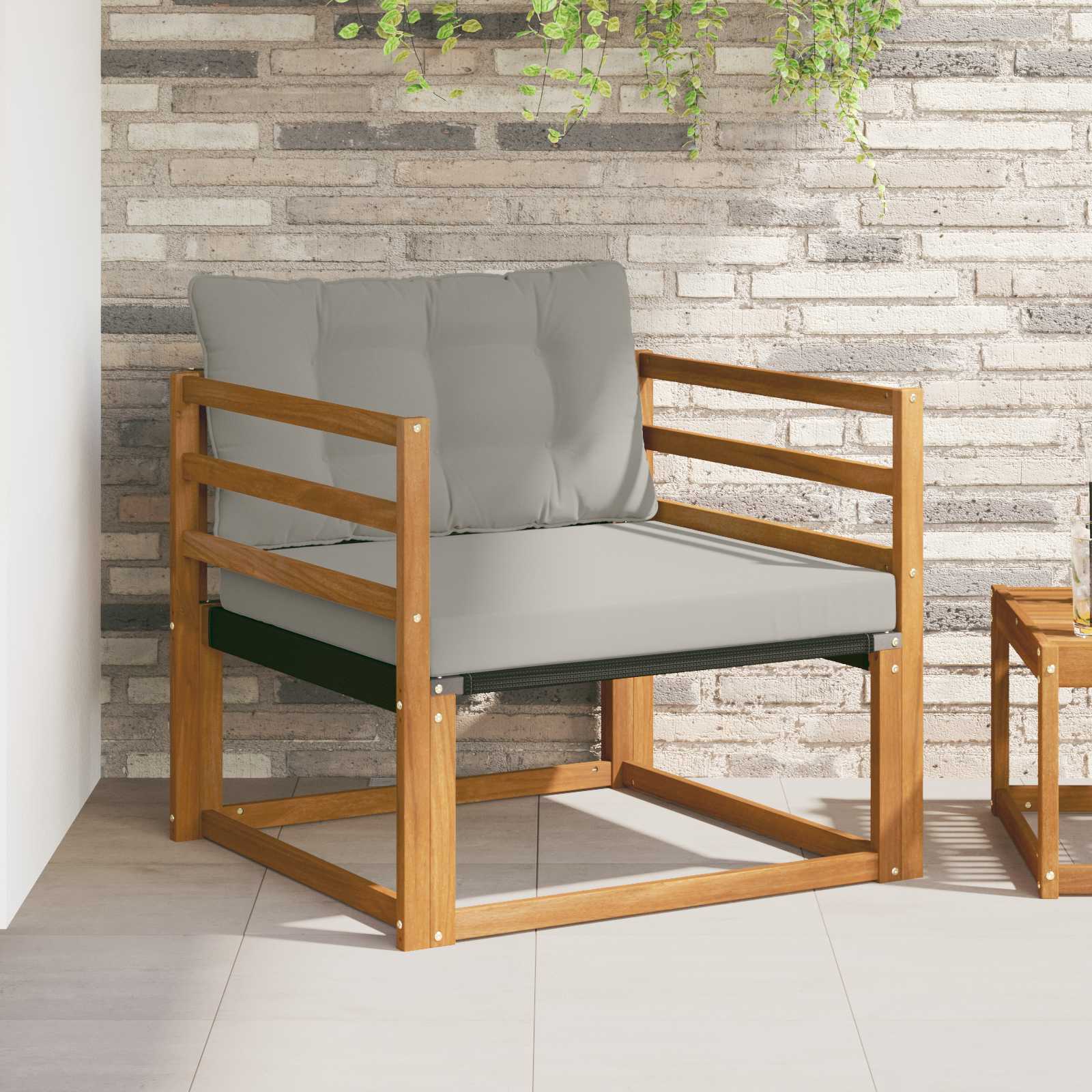 Buiten bankenset Massief Acaciahout en Textilene Naturel – afbeelding 1