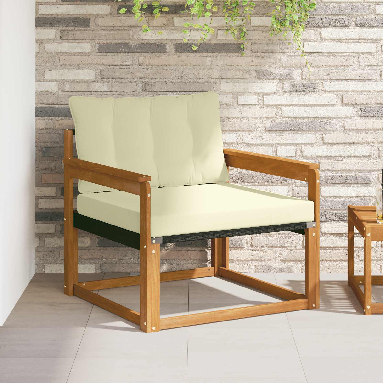 Buiten bankenset Massief Acaciahout en Textilene Naturel – afbeelding 1