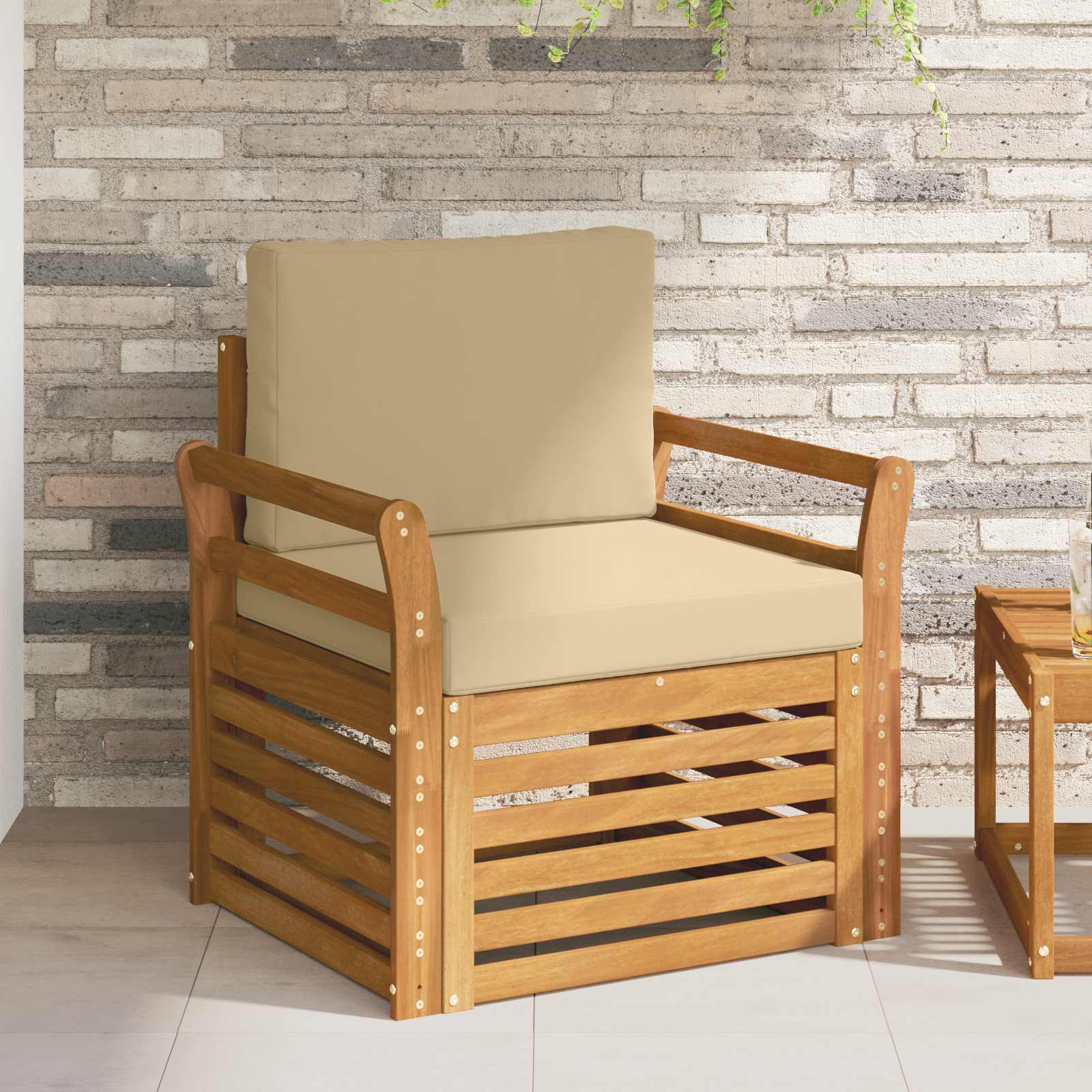 Tuinbank Massief Acaciahout en Polyester Naturel – afbeelding 1