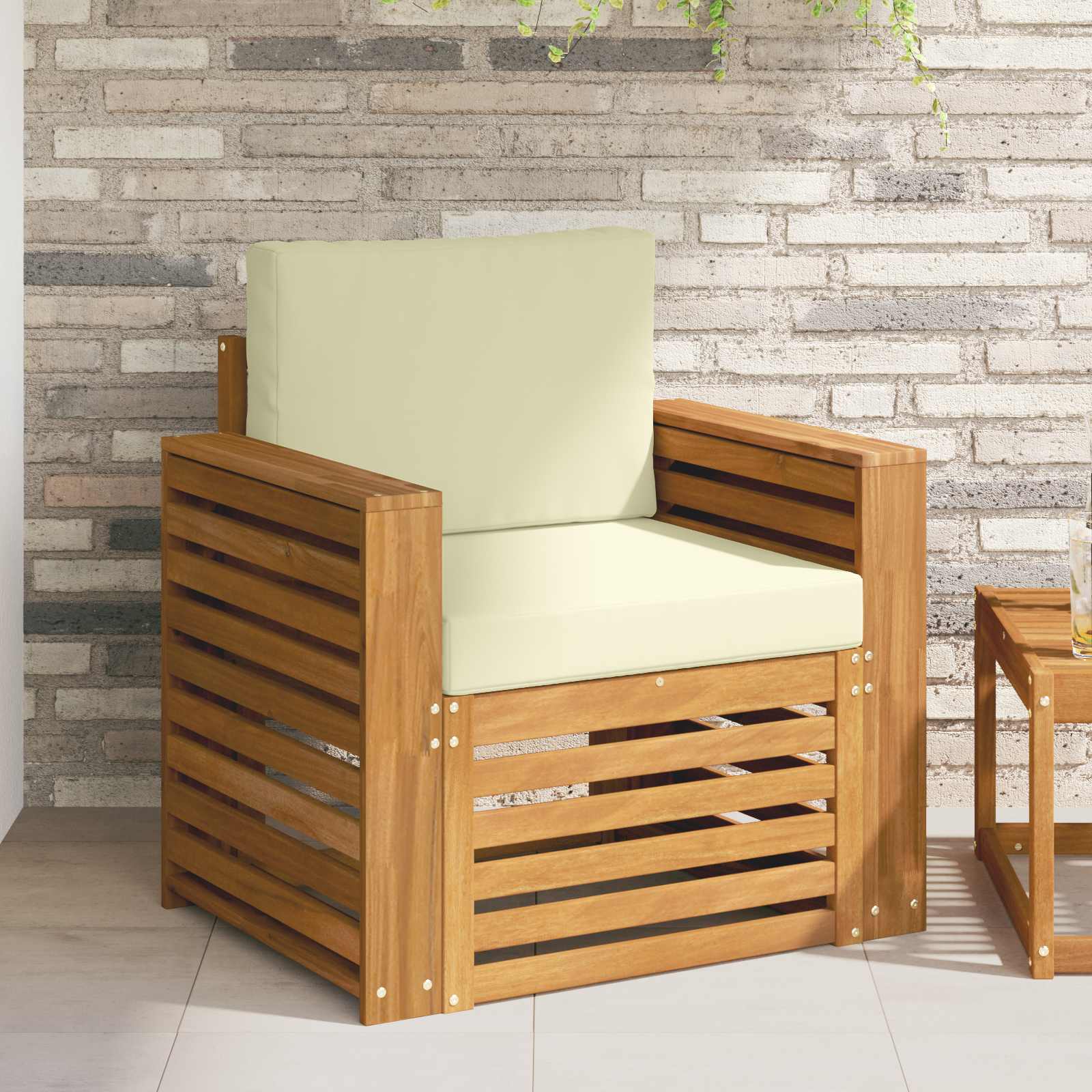 Tuinbank Massief Acaciahout en Polyester Naturel – afbeelding 1