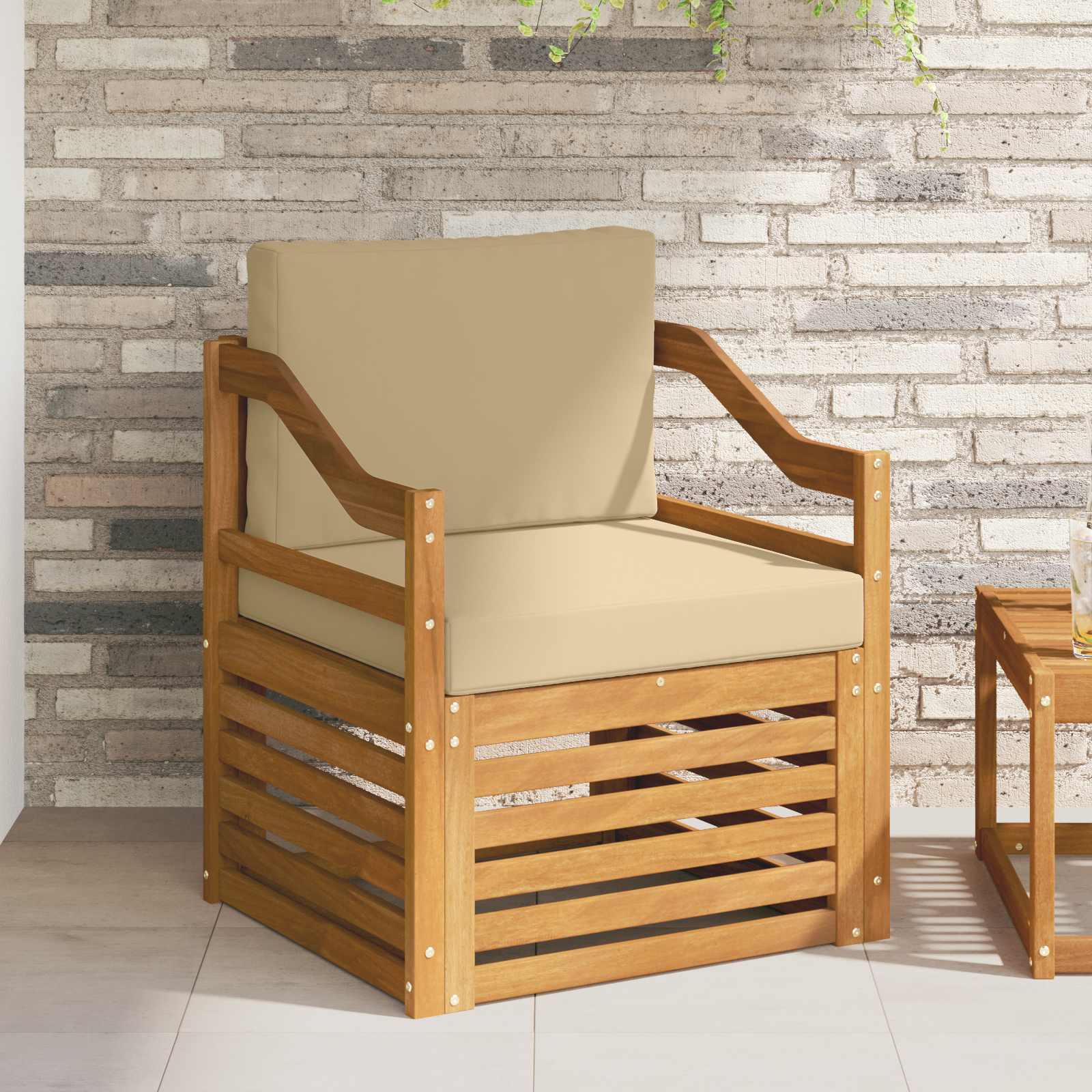 Tuinbank Massief Acaciahout en Polyester Naturel – afbeelding 1