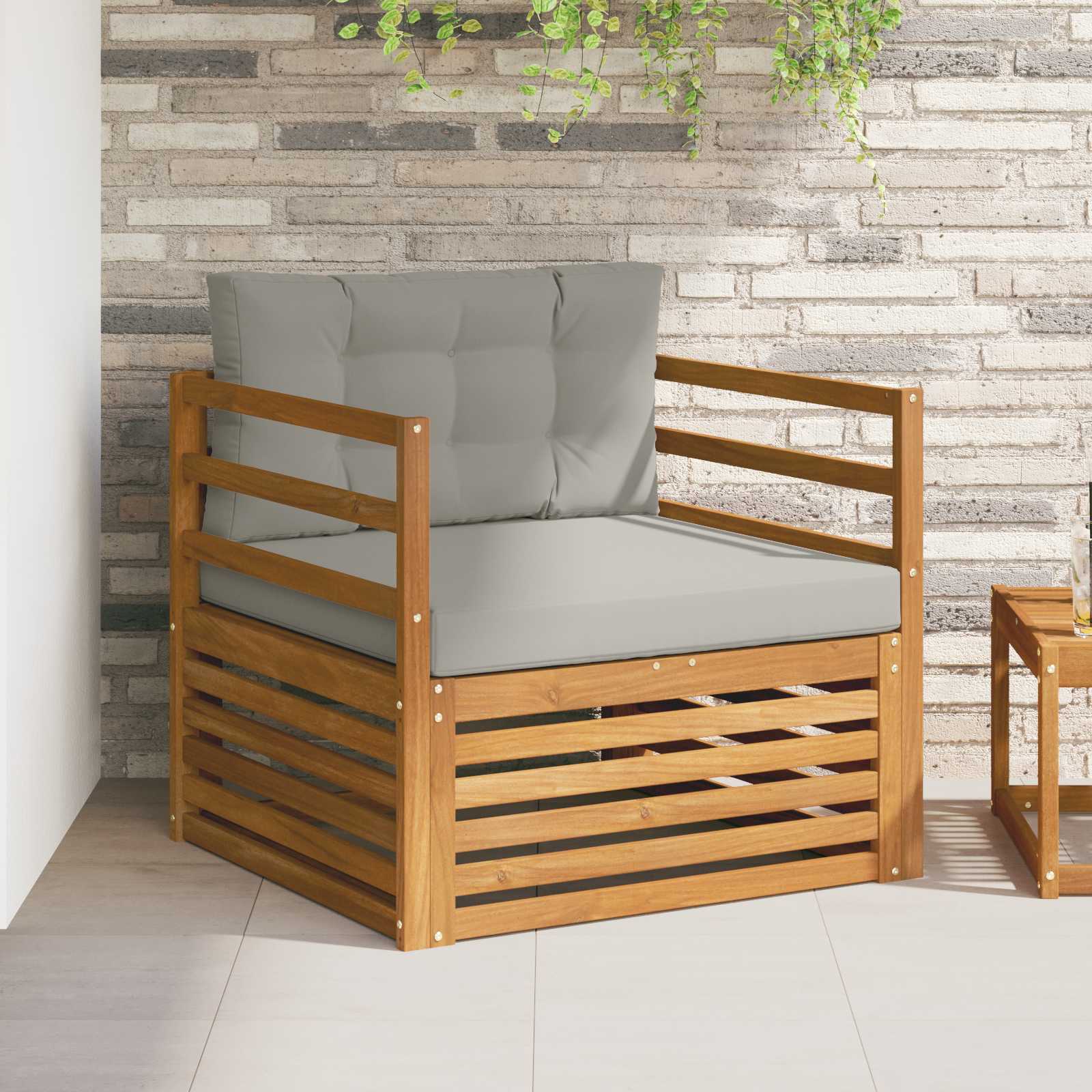Tuinbank Massief Acaciahout en Polyester Naturel en lichtgrijs