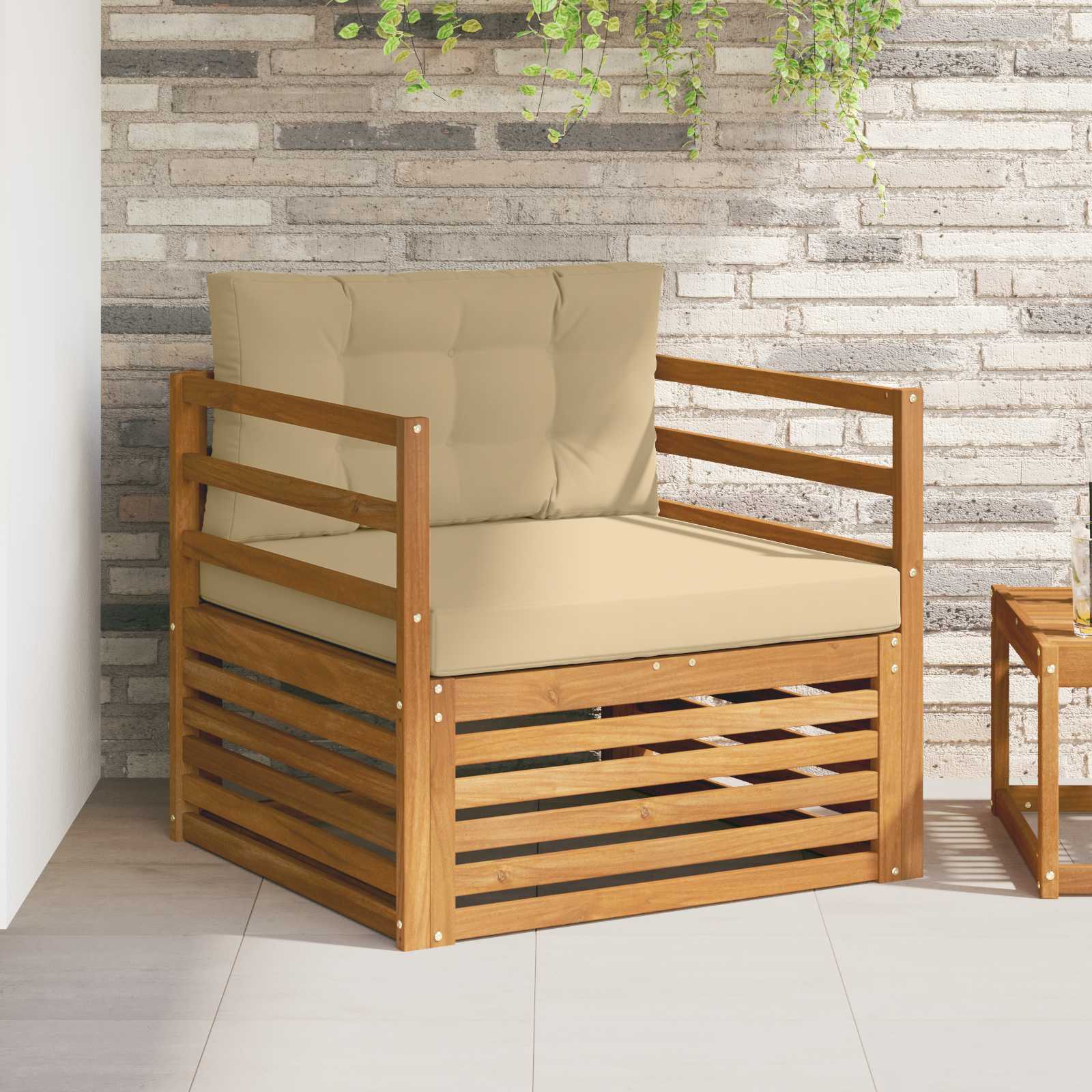 Tuinbank Massief Acaciahout en Polyester Natuurlijk en Beige – afbeelding 1