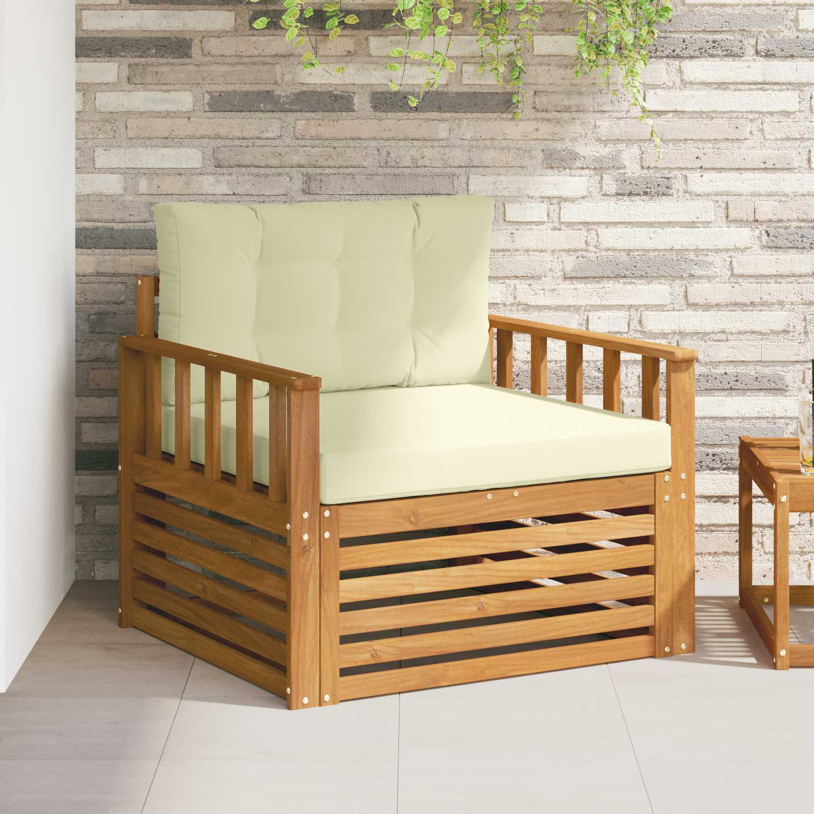 Tuinbank Massief Acaciahout en Polyester Natuurlijk en Crème – afbeelding 1