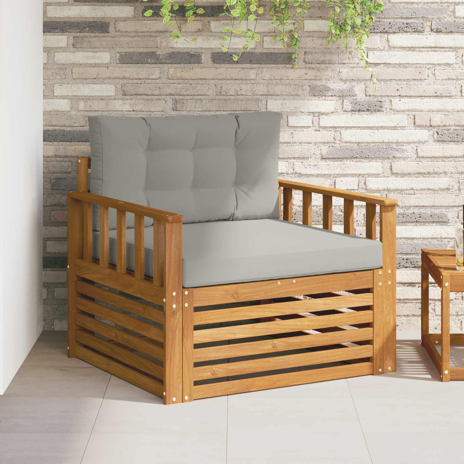 Tuinbank Massief Acaciahout en Polyester Naturel en lichtgrijs – afbeelding 1