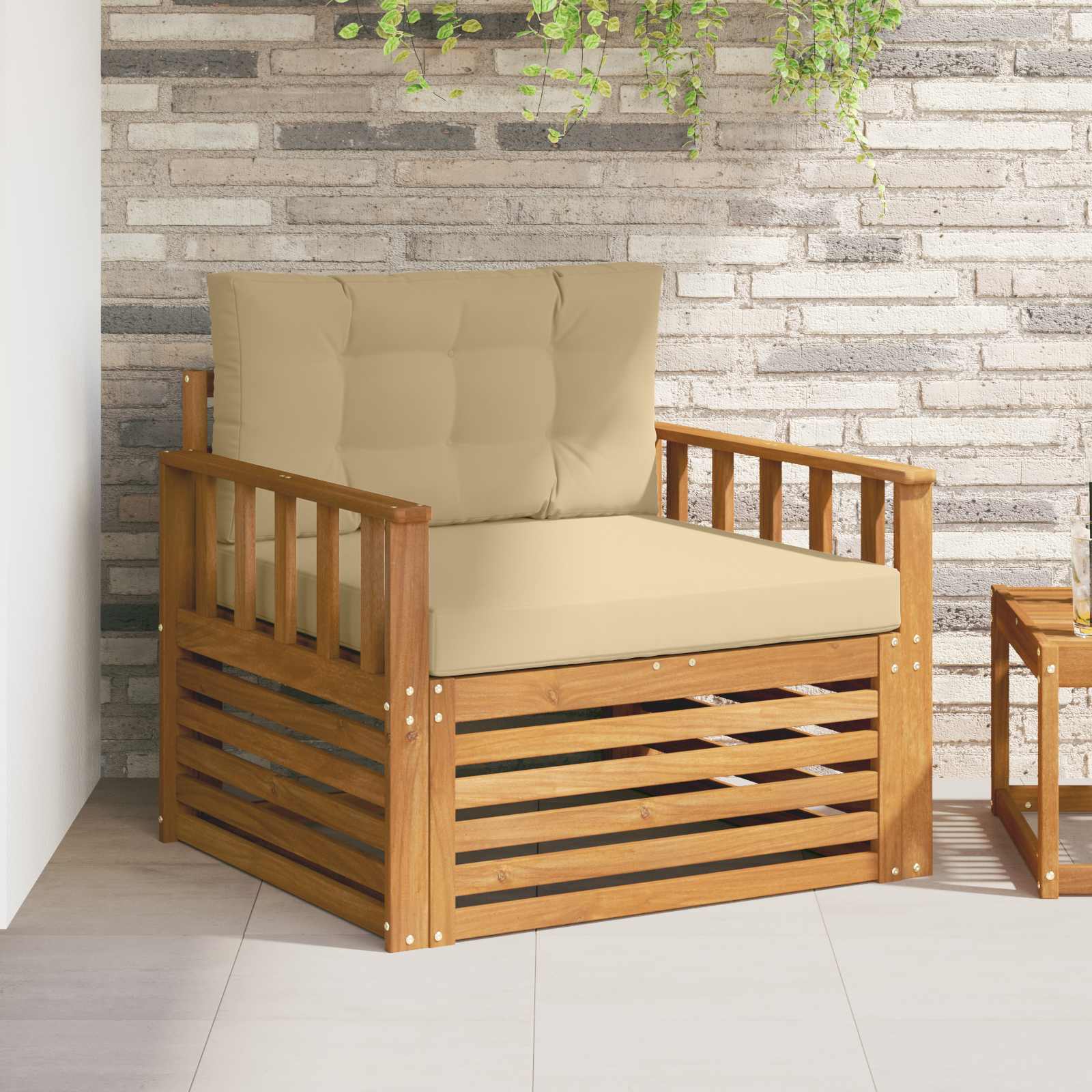 Tuinbank Massief Acaciahout en Polyester Natuurlijk en Beige – afbeelding 1