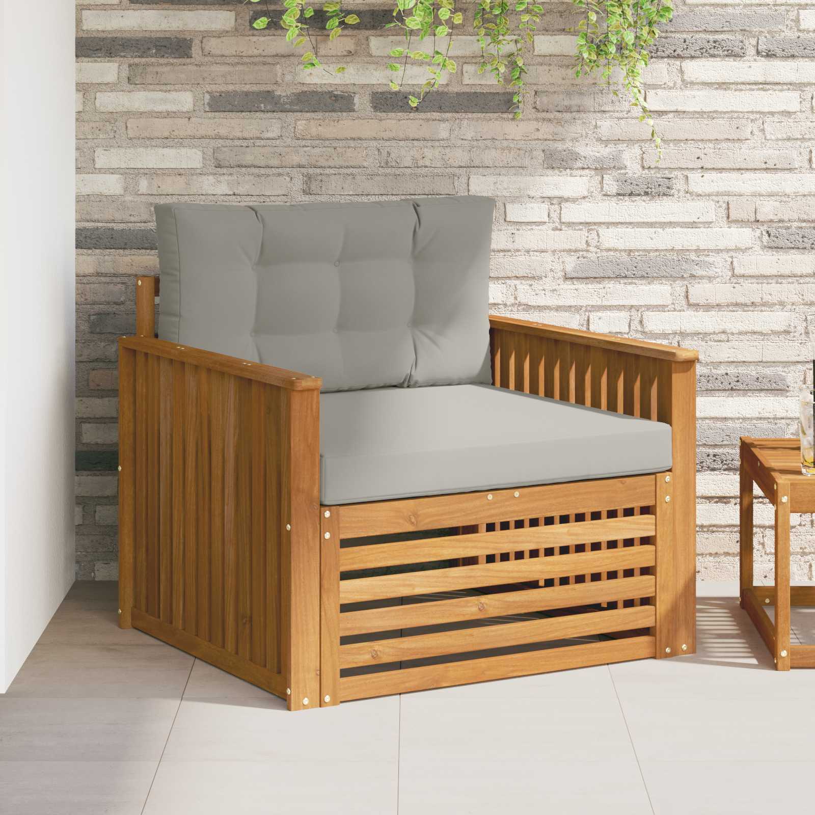 Tuinbank Massief Acaciahout en Polyester Naturel en lichtgrijs