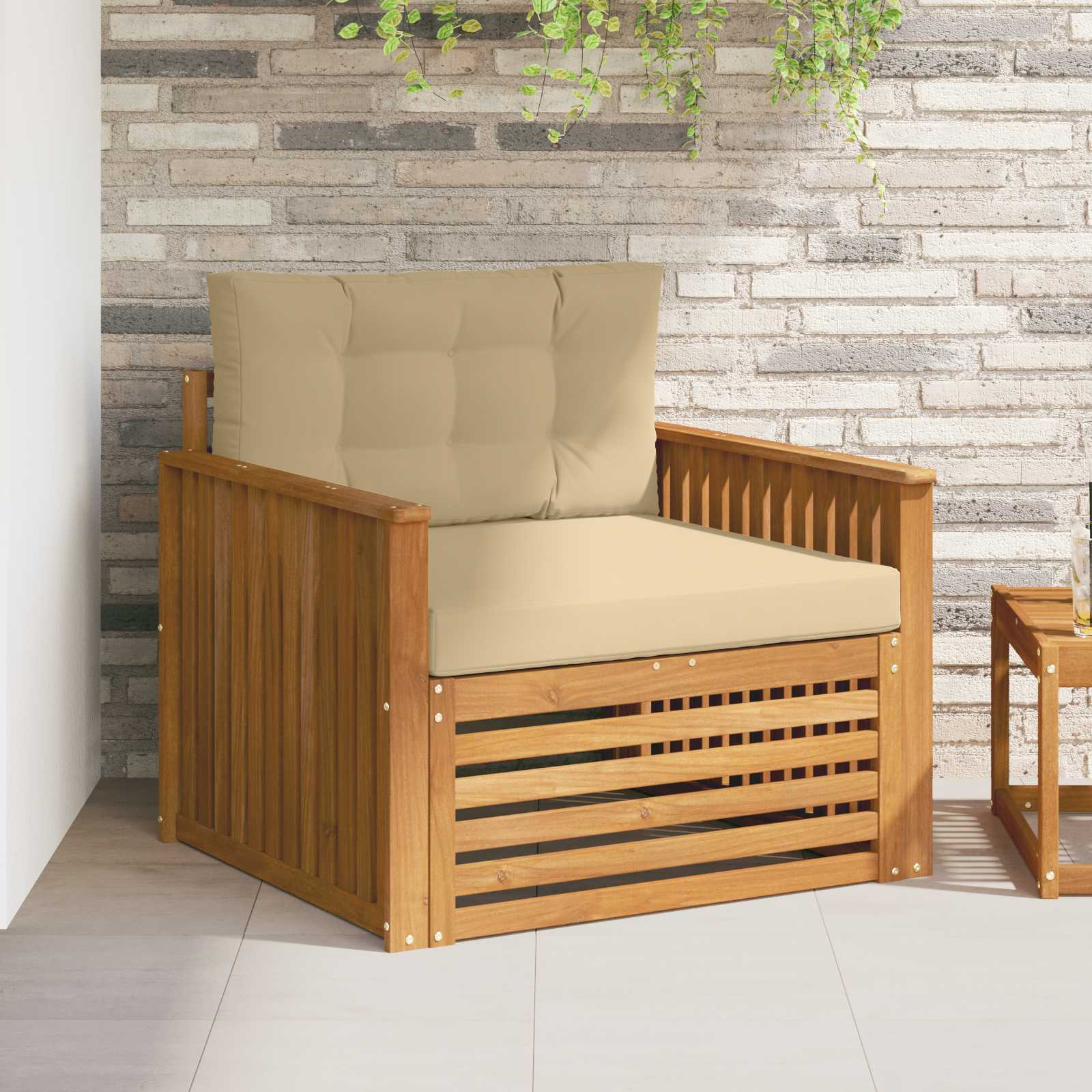 Tuinbank Massief Acaciahout en Polyester Natuurlijk en Beige – afbeelding 1