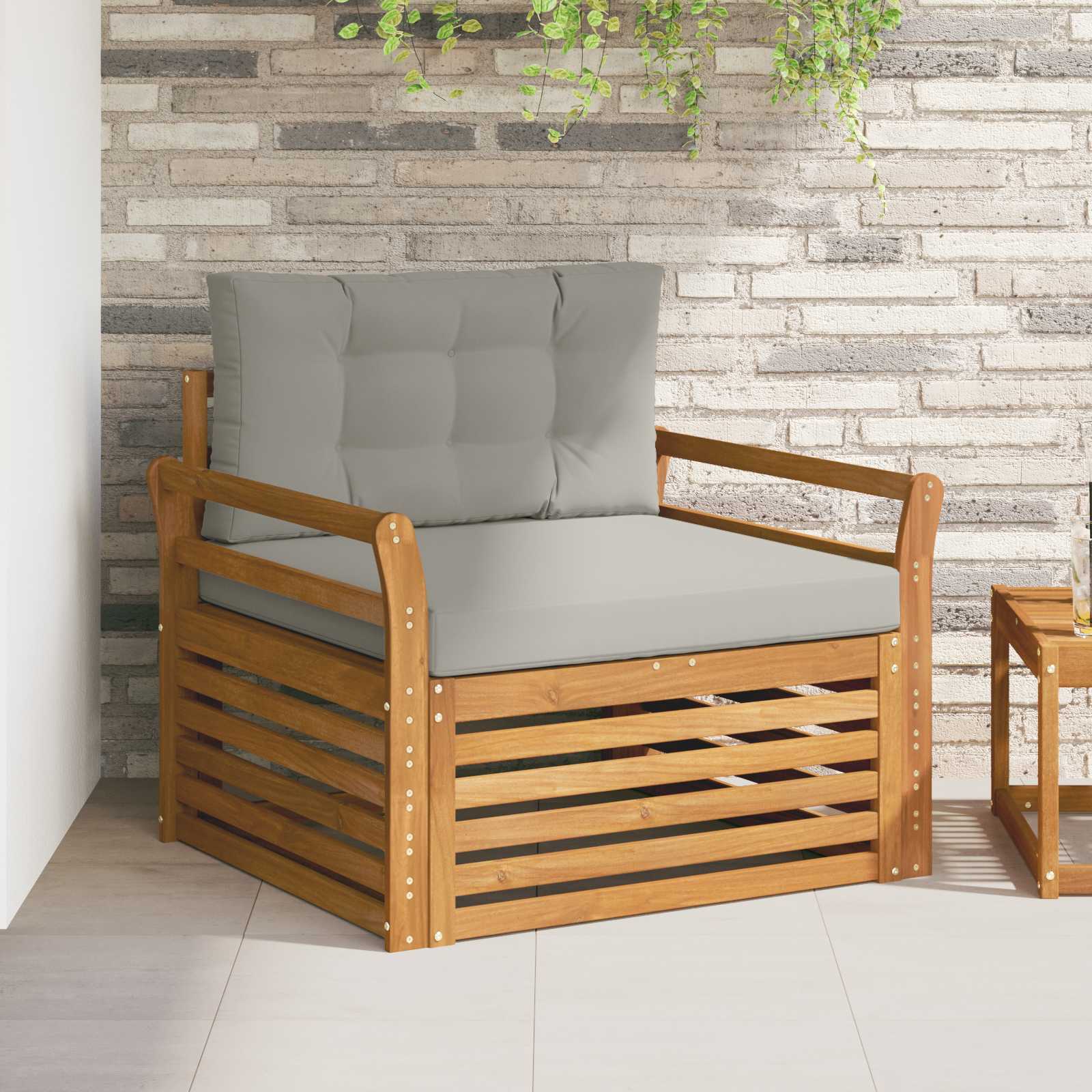 Tuinbank Massief Acaciahout en Polyester Naturel en lichtgrijs