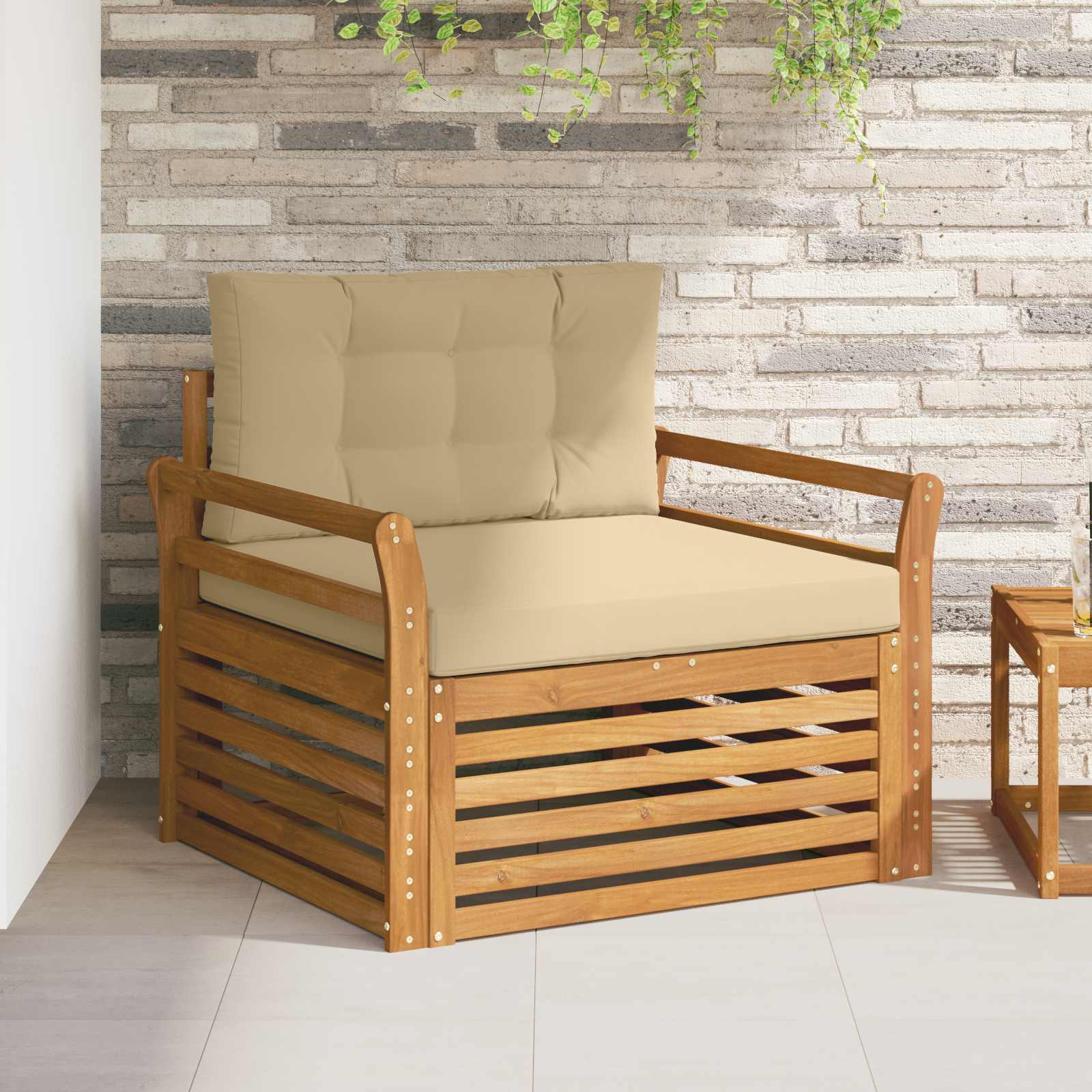 Tuinbank Massief Acaciahout en Polyester Natuurlijk en Beige