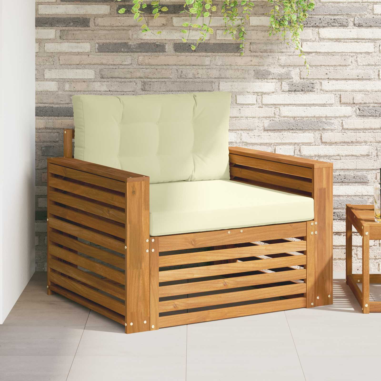 Tuinbank Massief Acaciahout en Polyester Natuurlijk en Crème