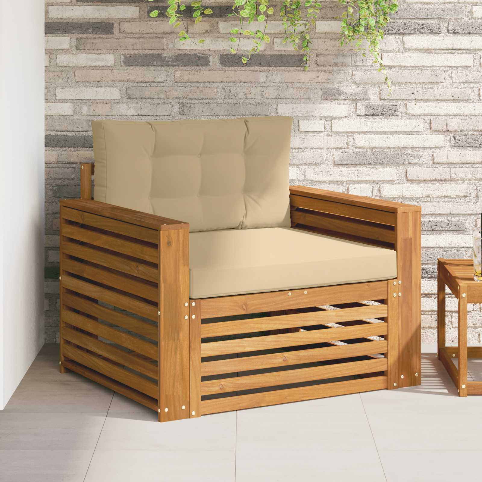 Tuinbank Massief Acaciahout en Polyester Natuurlijk en Beige – afbeelding 1