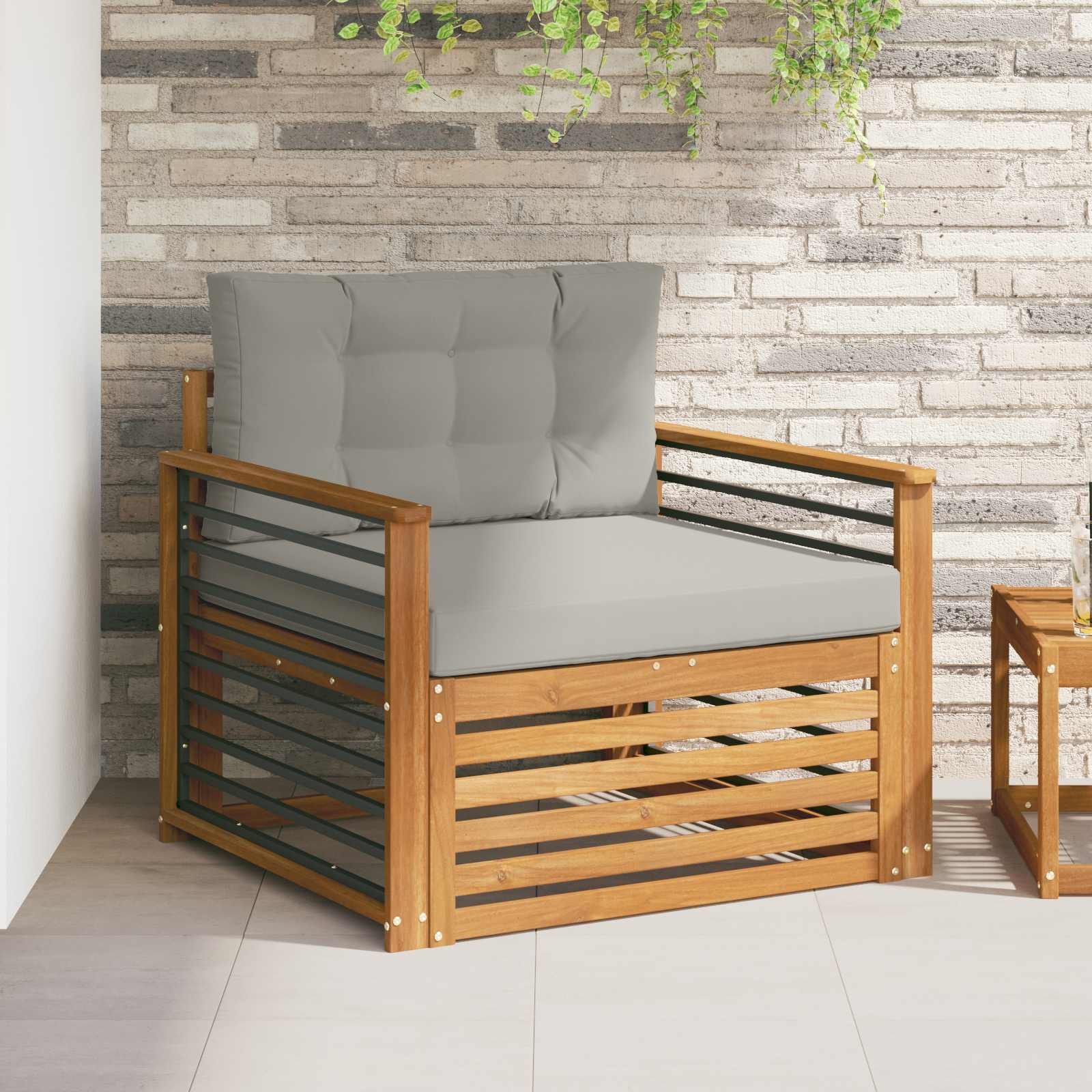 Tuinbank Massief Acaciahout en Polyester Naturel en lichtgrijs