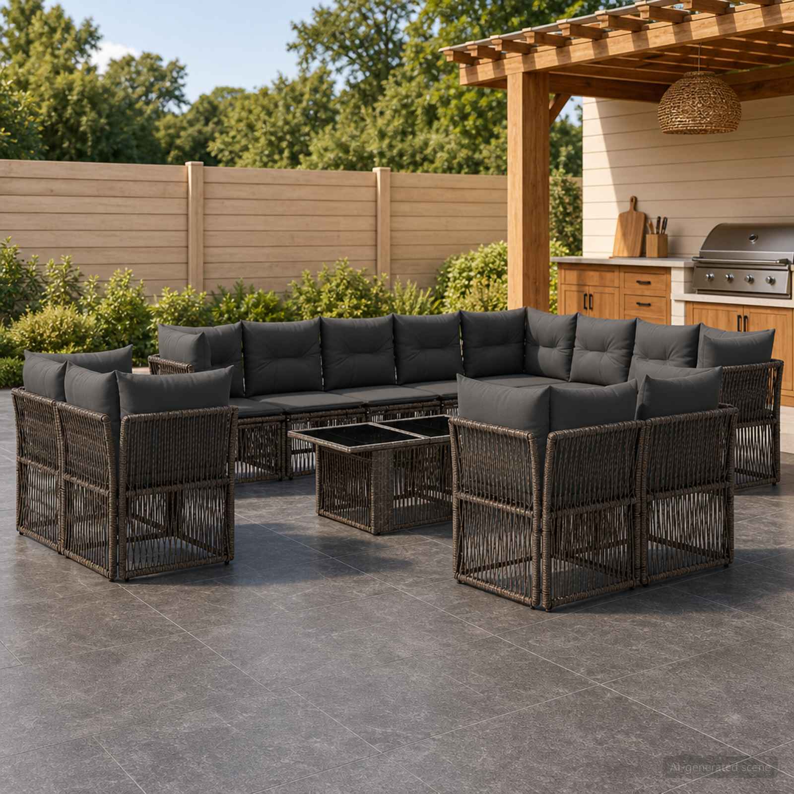 Tuinbankenset 13 pcs Grijs poly rattan – afbeelding 1
