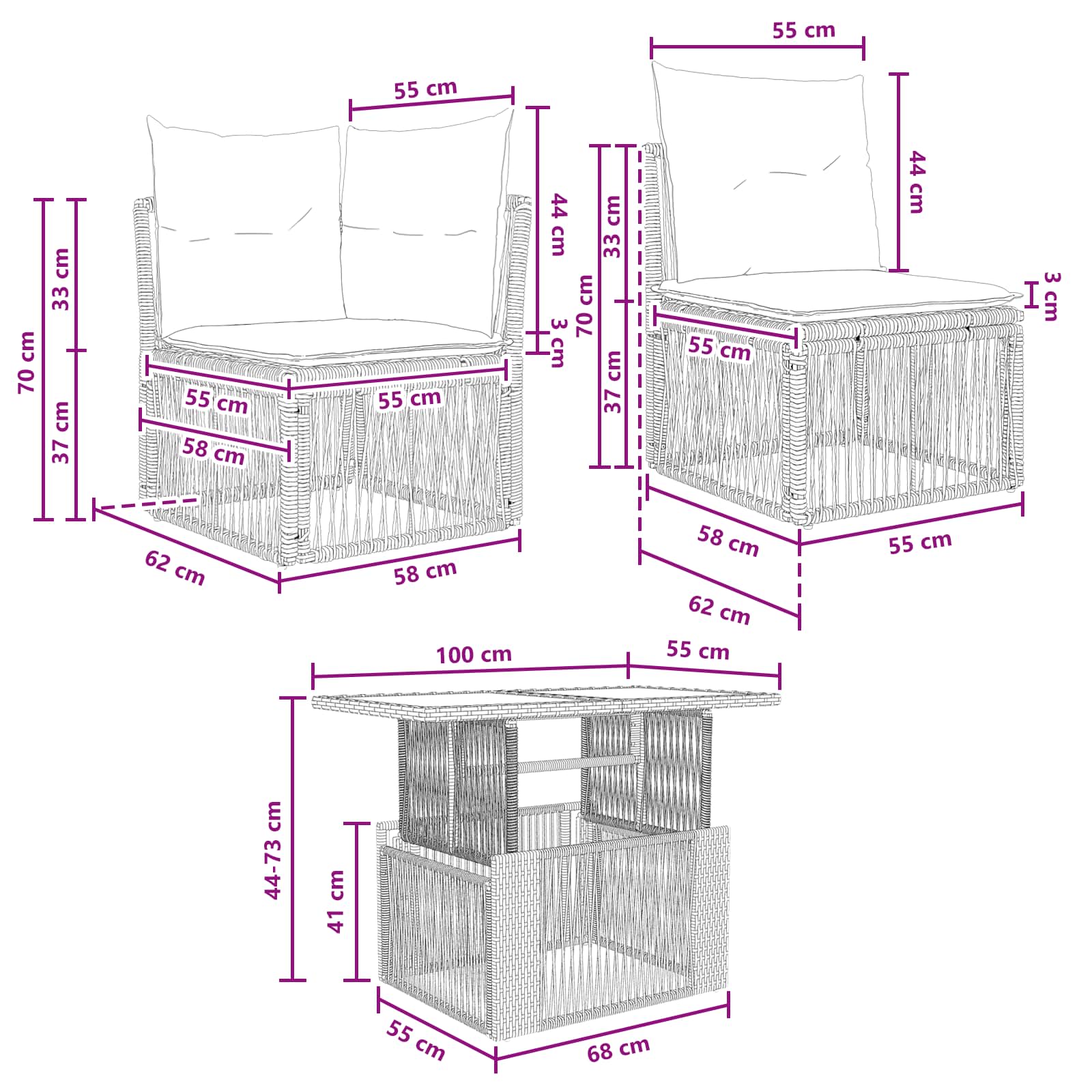 Tuinbankenset 13 pcs Grijs poly rattan – afbeelding 12