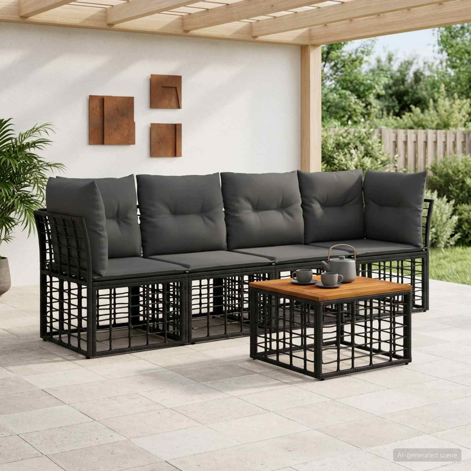 Buiten bankenset 5 pcs Zwart en Donkergrijs Polyester – afbeelding 1