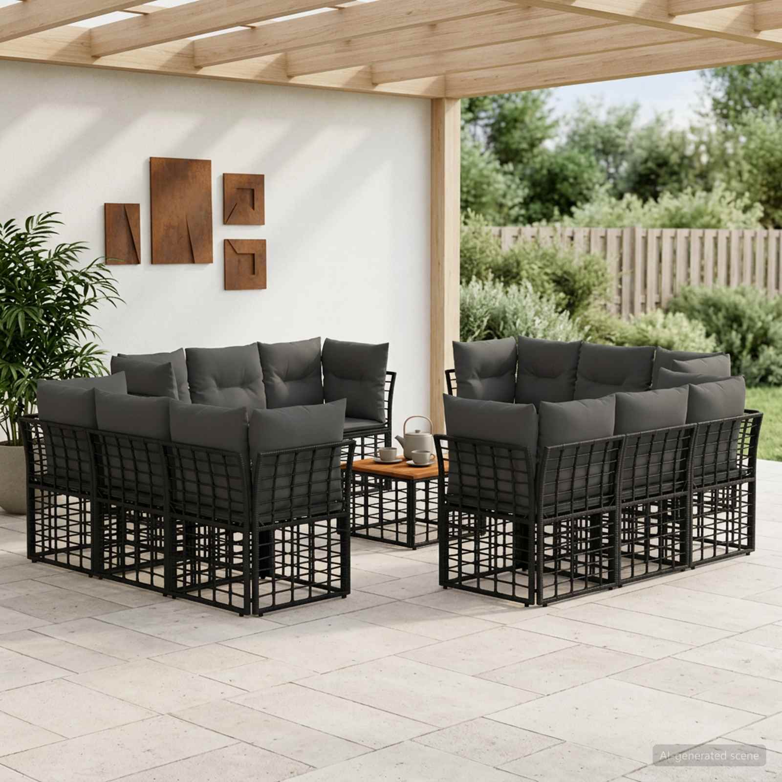 Buiten bankenset 13 pcs Zwart en Donkergrijs Polyester