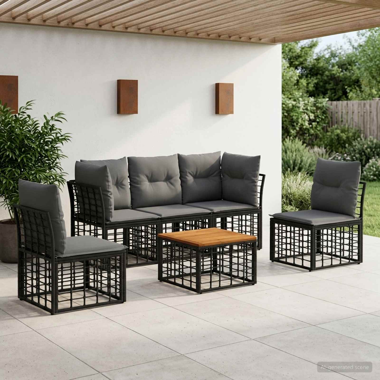 Buiten bankenset 6 pcs Zwart en Donkergrijs Polyester – afbeelding 1